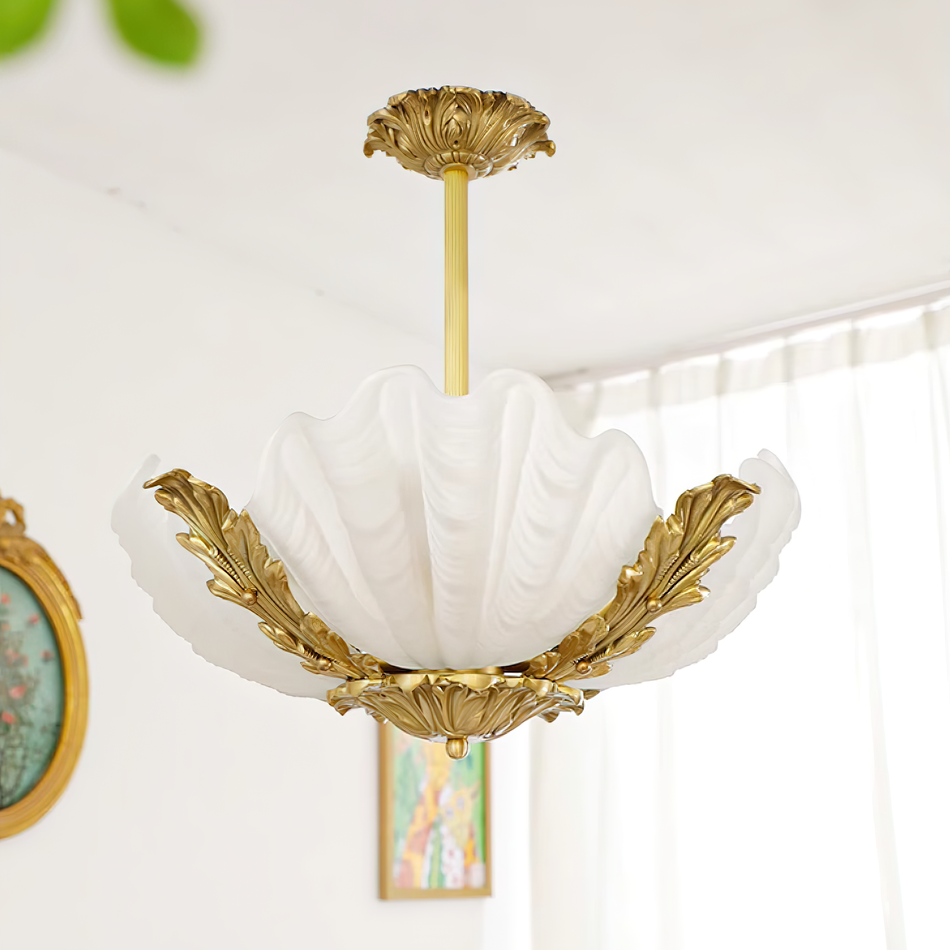 Pendant Lamp Pink Murano Shell with Brass Baroque - Letslighting