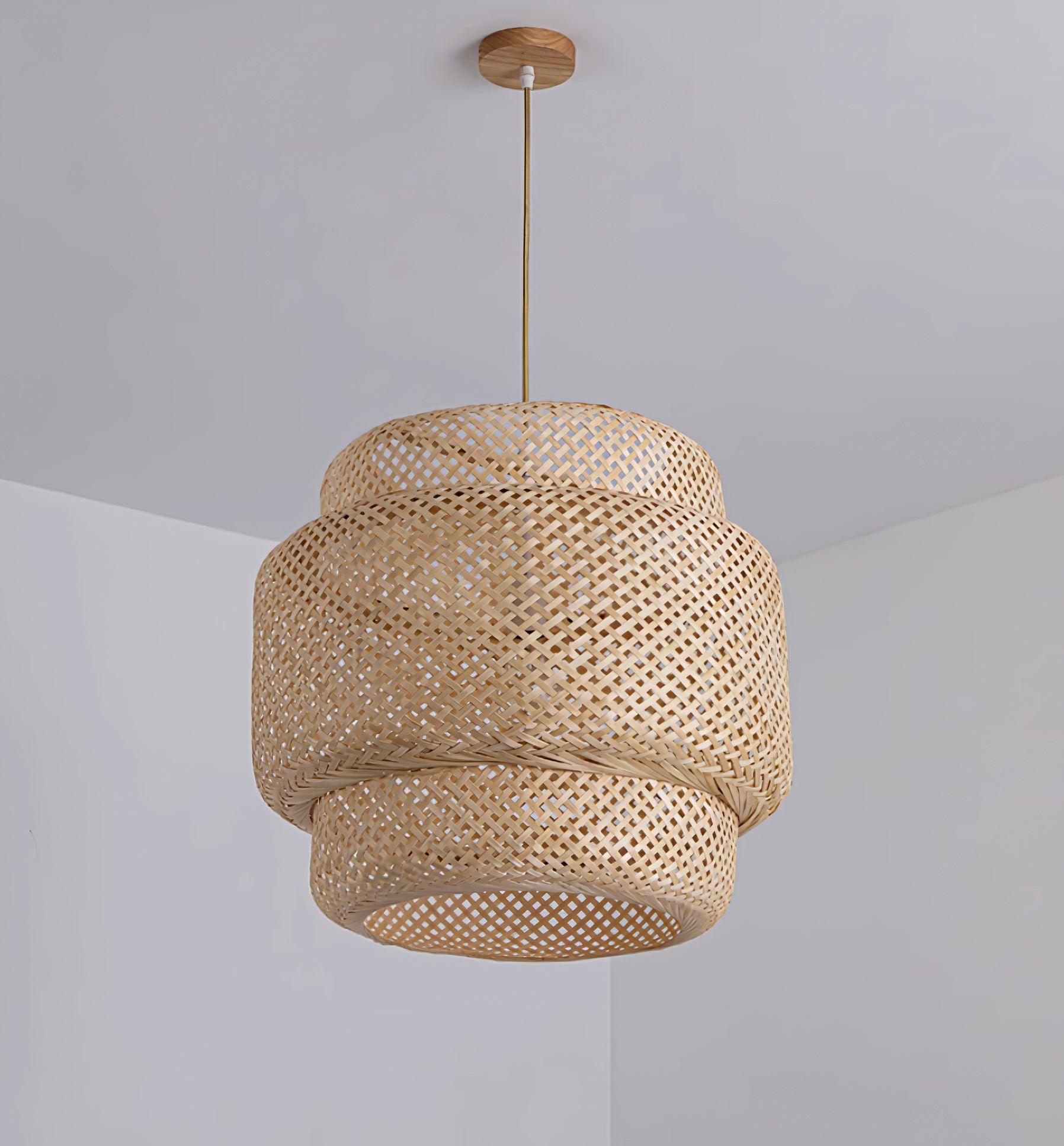 Pendant Lamp Double Layer Woven Bamboo Shade Organic Natural - Letslighting