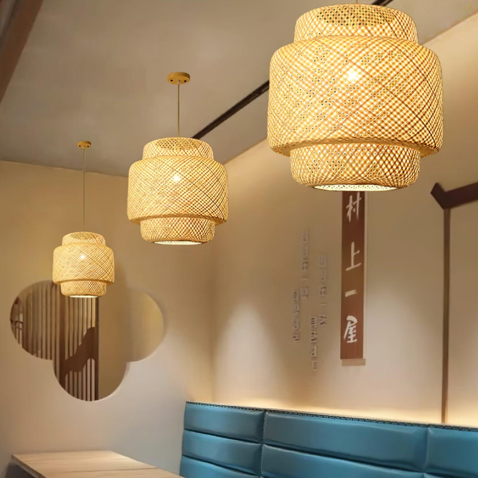 Pendant Lamp Double Layer Woven Bamboo Shade Organic Natural - Letslighting