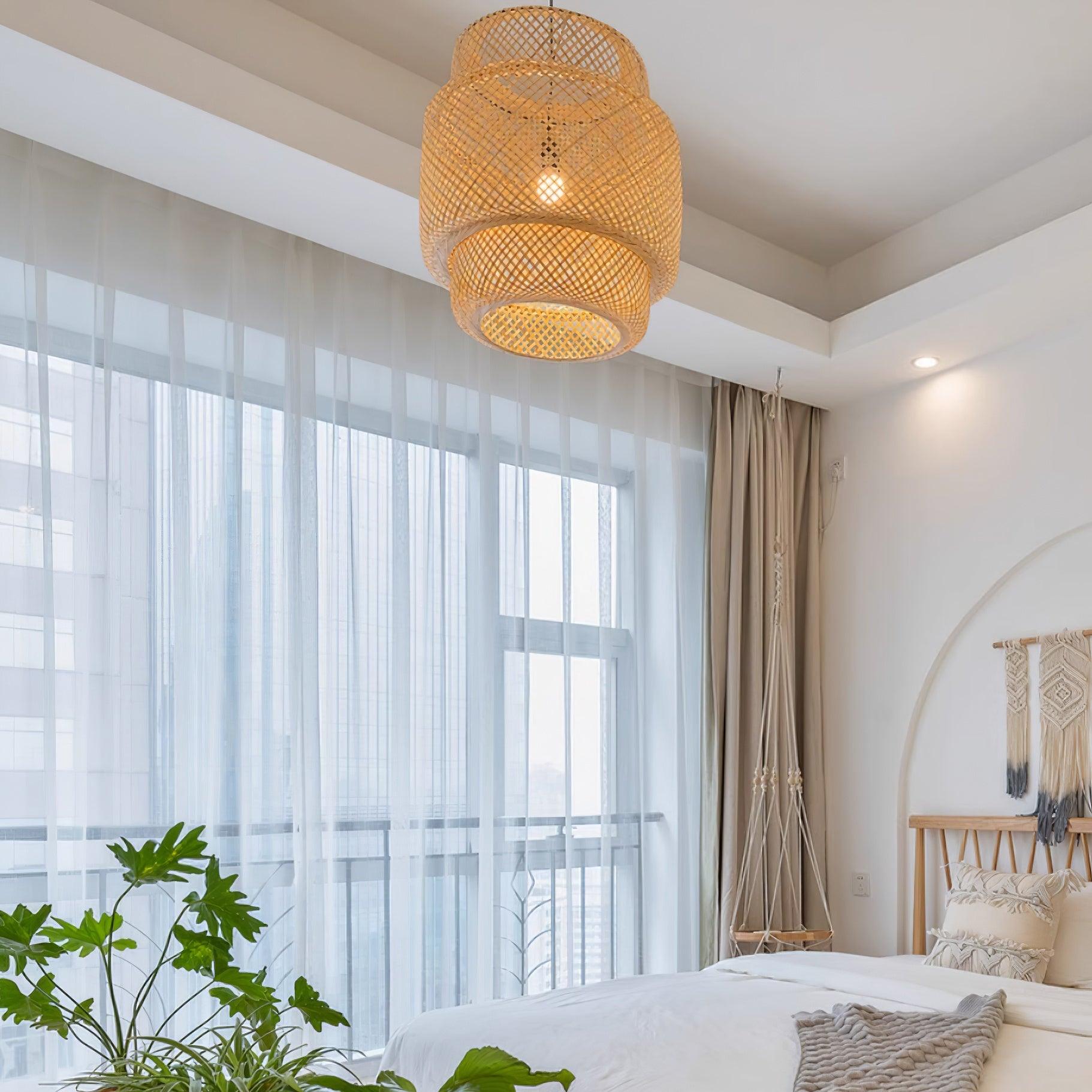 Pendant Lamp Double Layer Woven Bamboo Shade Organic Natural - Letslighting