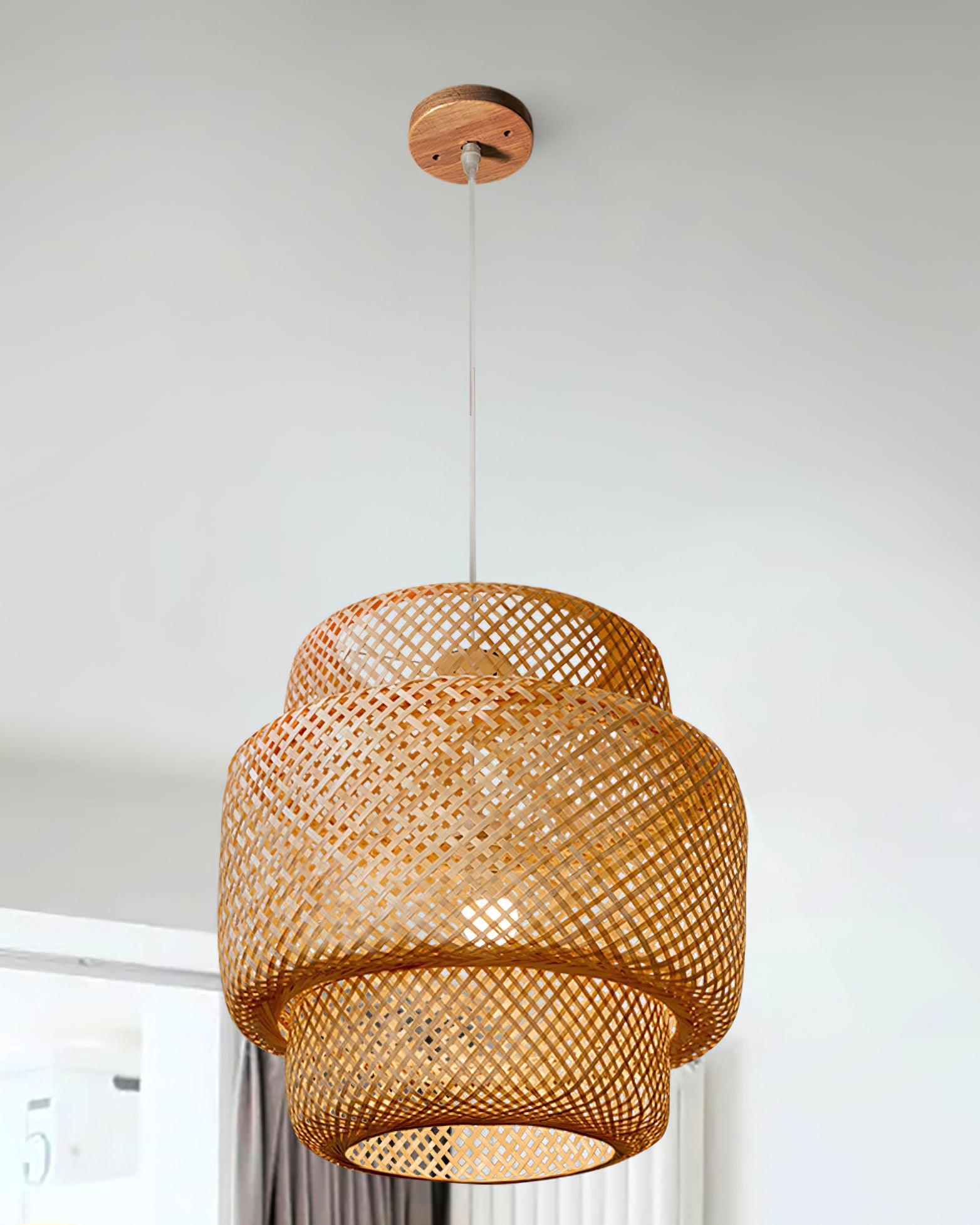 Pendant Lamp Double Layer Woven Bamboo Shade Organic Natural - Letslighting