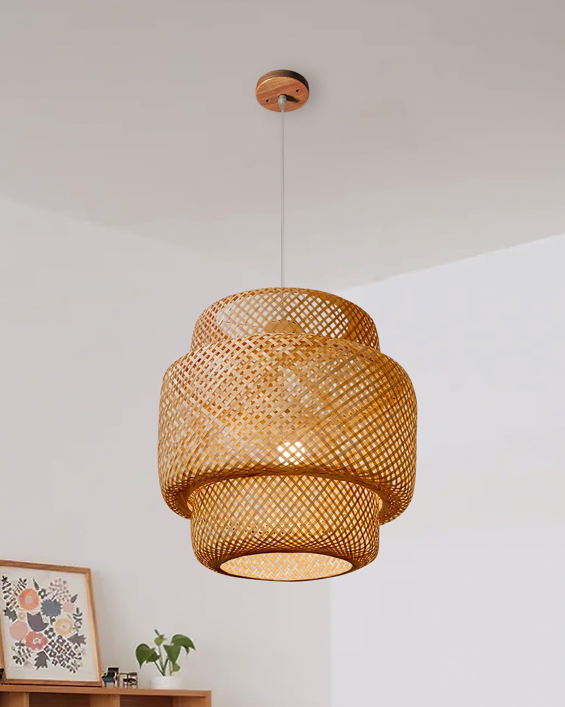 Pendant Lamp Double Layer Woven Bamboo Shade Organic Natural - Letslighting