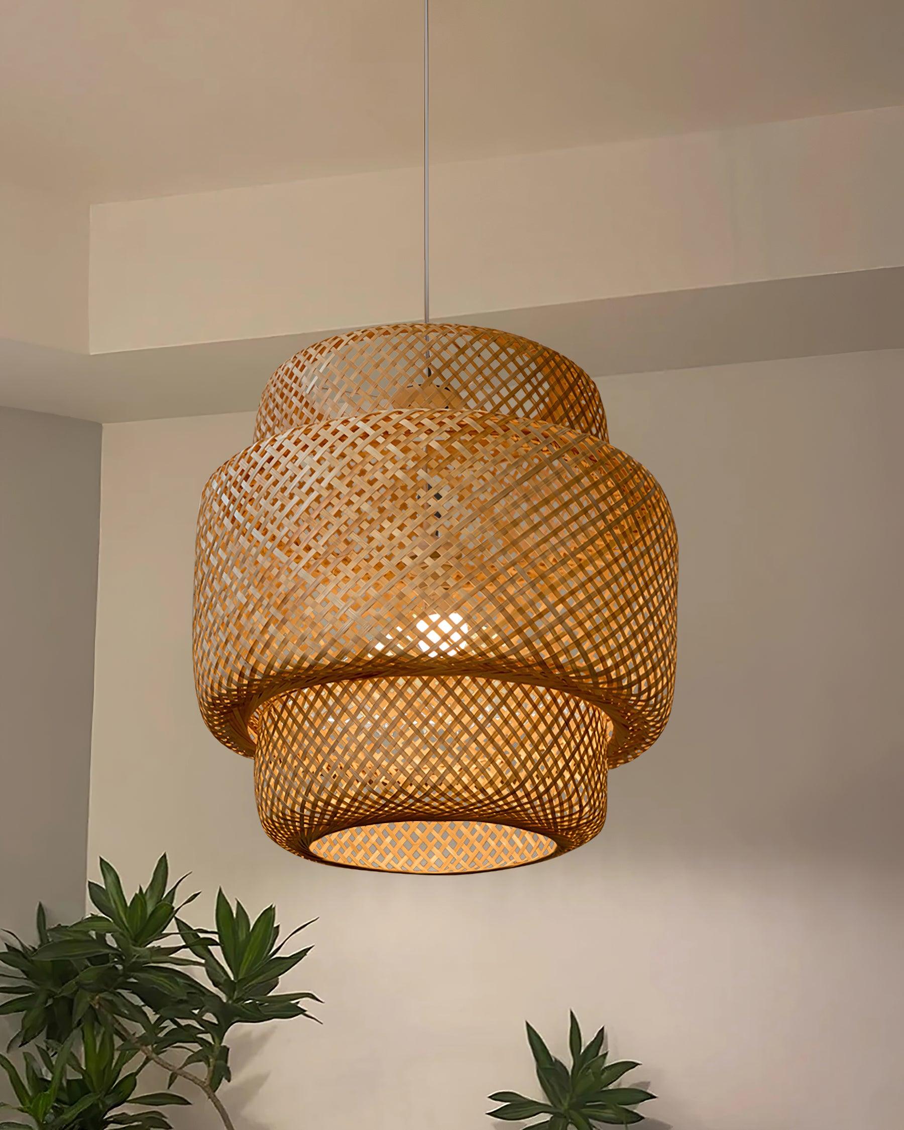 Pendant Lamp Double Layer Woven Bamboo Shade Organic Natural - Letslighting