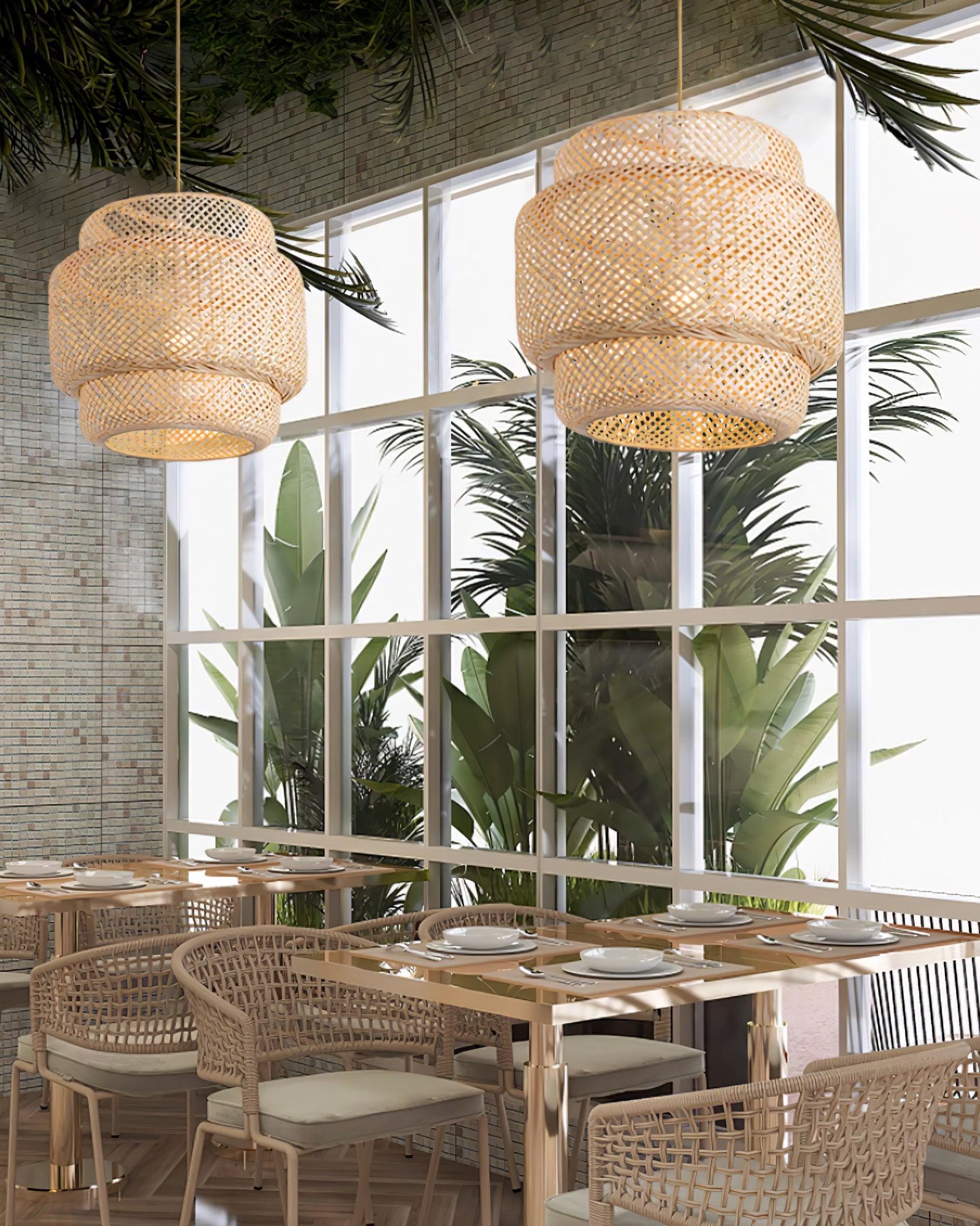Pendant Lamp Double Layer Woven Bamboo Shade Organic Natural - Letslighting