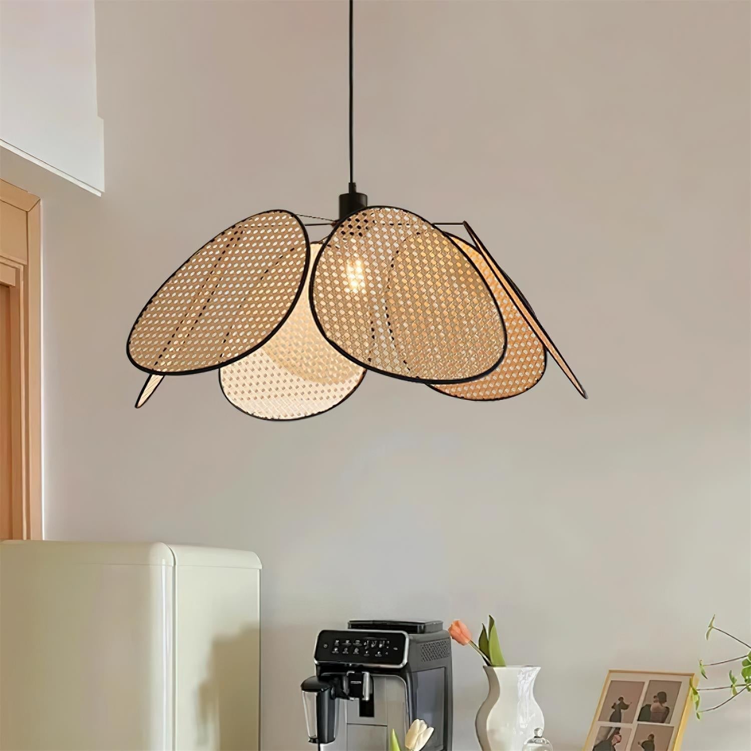 Chandelier with Rattan Petals and Metal Frame Ambient Bohemian - Letslighting