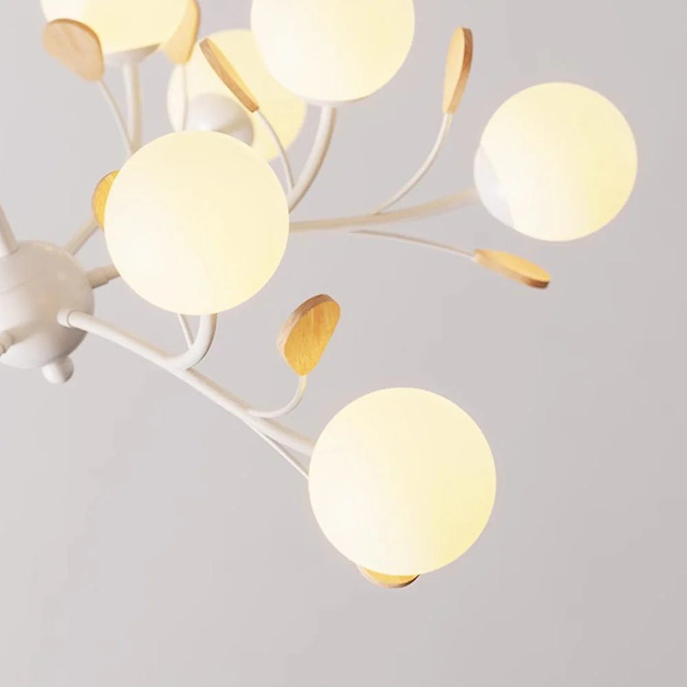 Valentina Moderno Metallo Legno Vetro Lux Lampadario Bianco Camera da letto