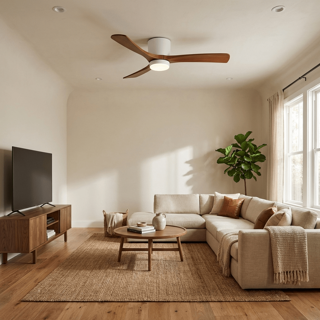 Ventilatore da soffitto Nordico Ezra con luce, opzione finitura bianca