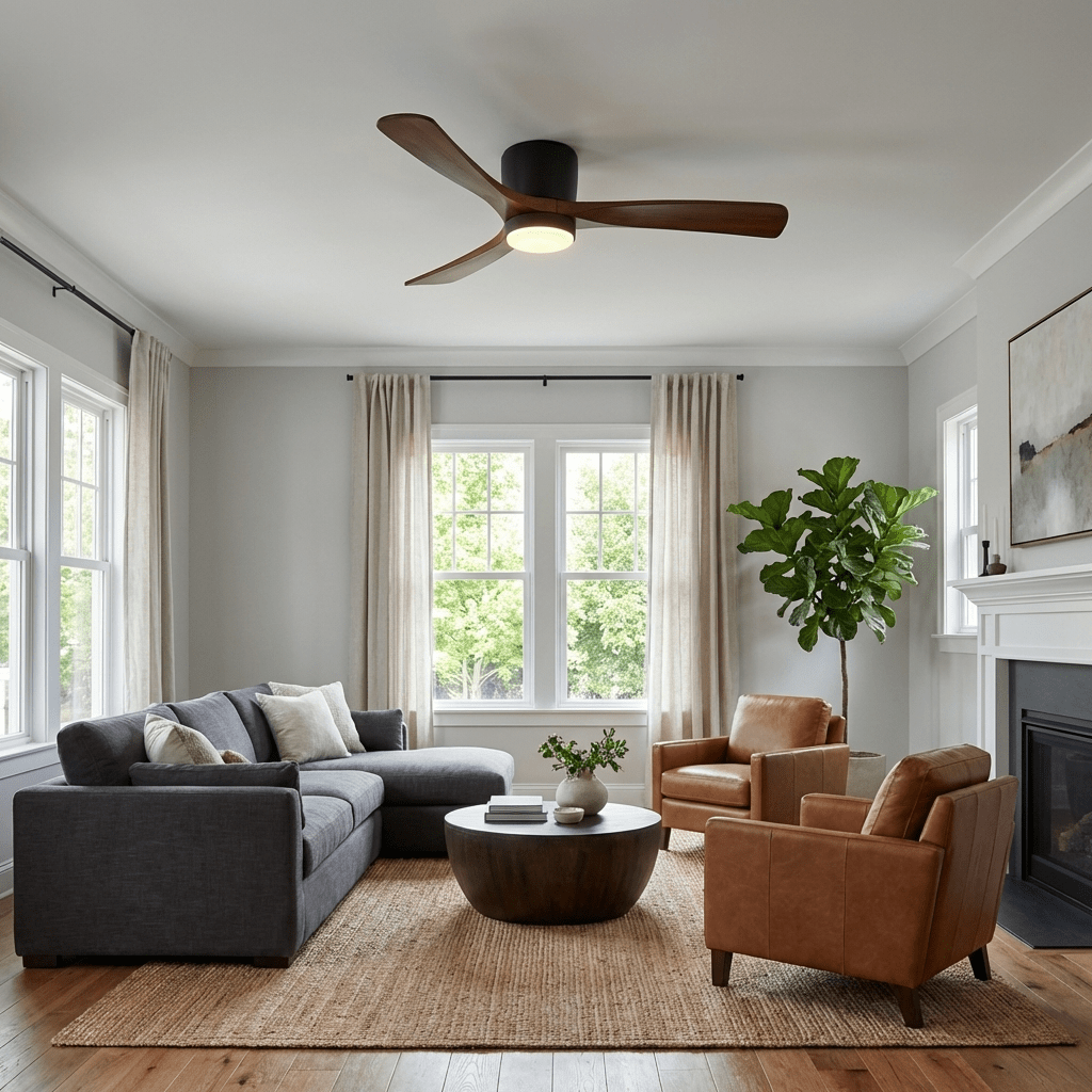 Ventilatore da soffitto Nordico Ezra con luce, illuminazione bianca calda 3000K
