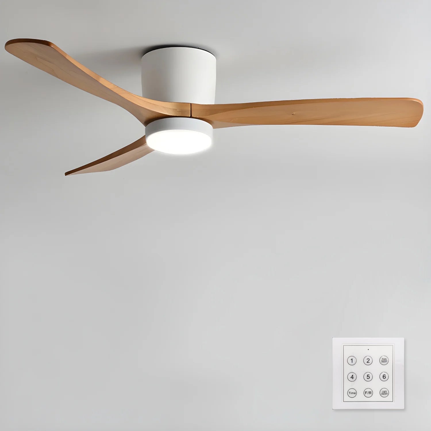 Ventilatore da soffitto Nordico Ezra con luce, illuminazione bianca fredda 6000K