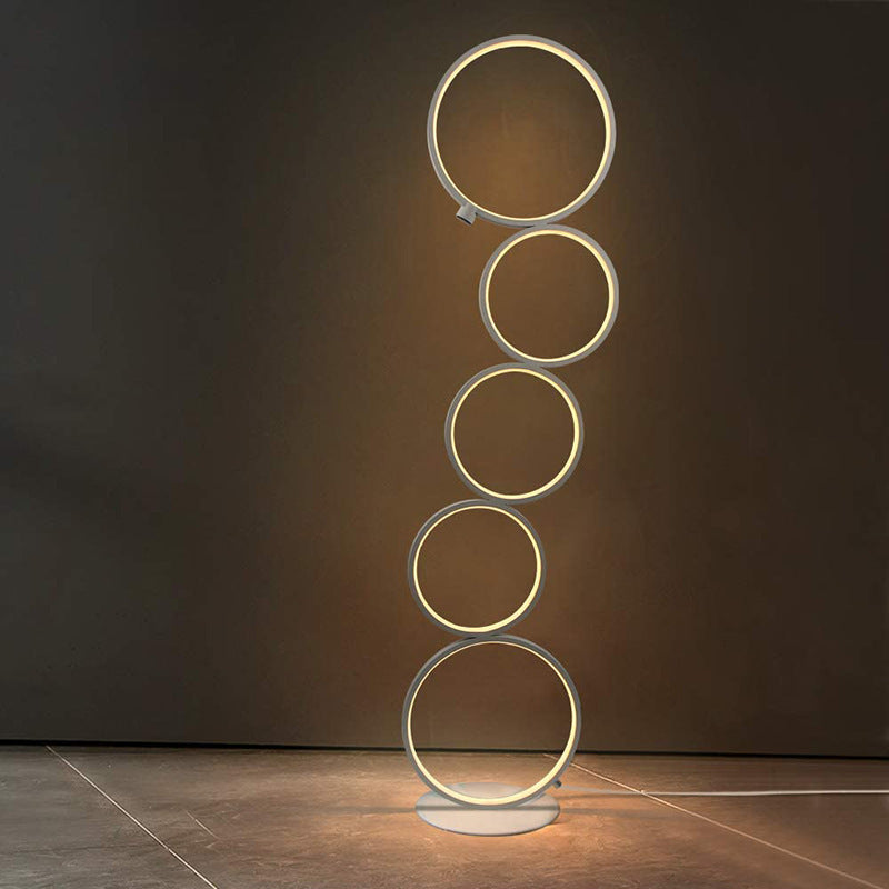 Arisha Moderna LED Lampada da Terra Metallo/Silicio Bianco/Nero Multi-Anelli Soggiorno/Camera da Letto