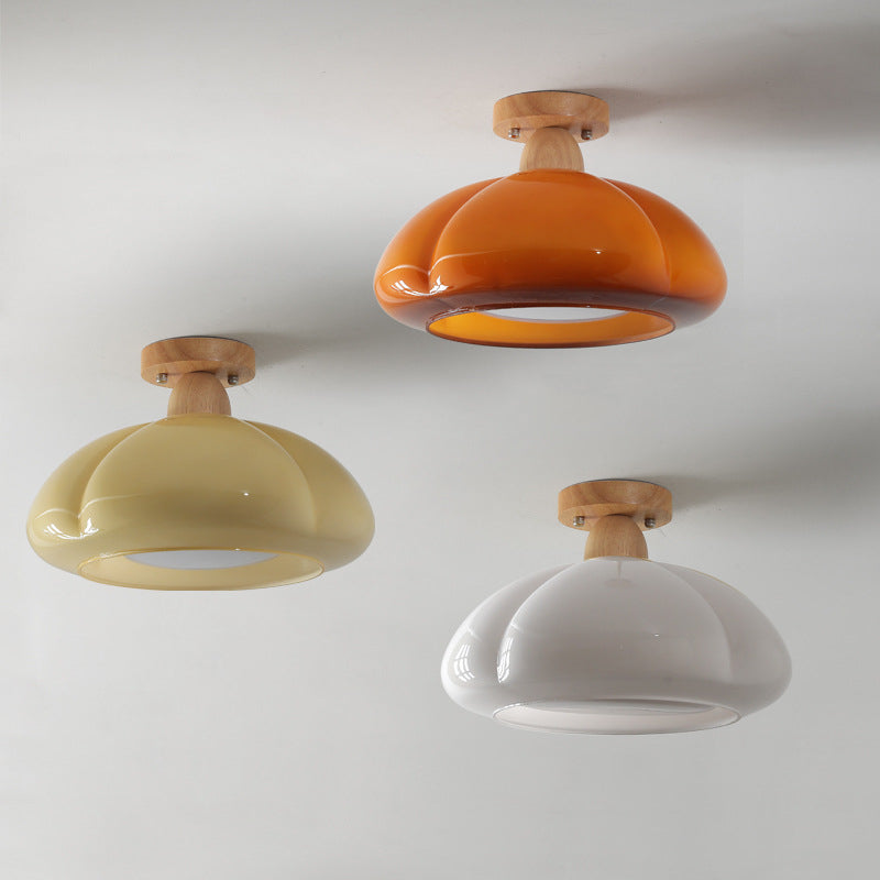 Valentina Moderno Vetro Legno Plafoniera Crema Bianco Arrancione Camera da Letto Soggiorno