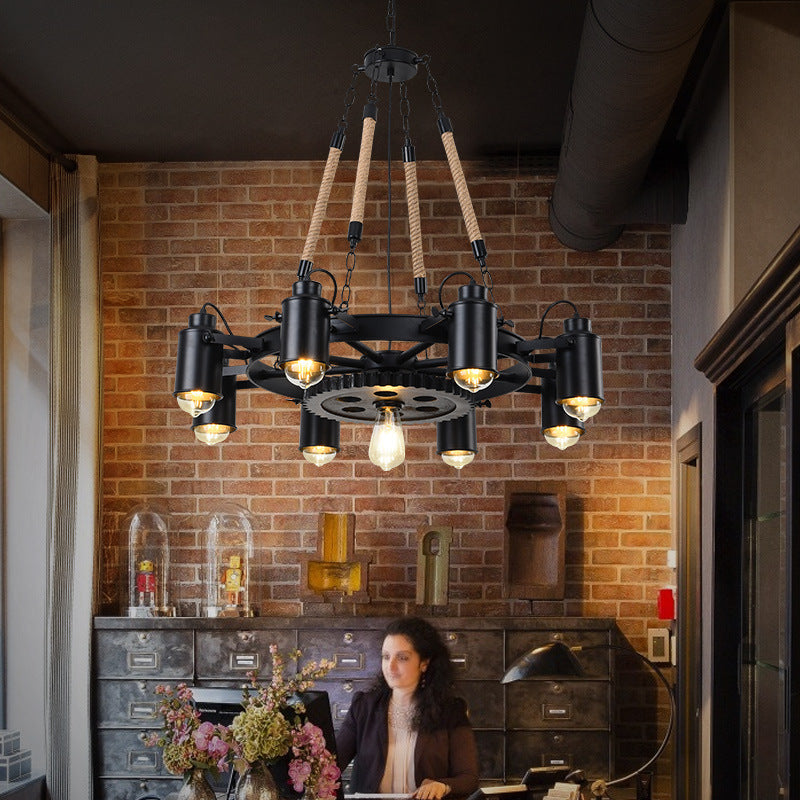 Epoch Industriale Metallo/Rattan LED Sospensione Nero Soggiorno/Bar/Ristorante
