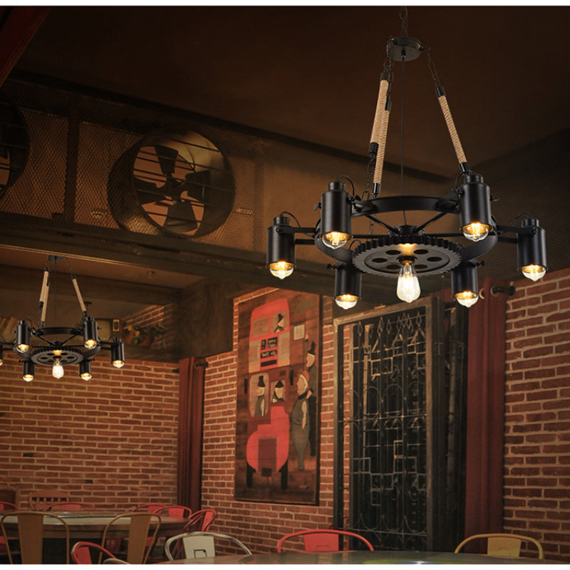 Epoch Industriale Metallo/Rattan LED Sospensione Nero Soggiorno/Bar/Ristorante