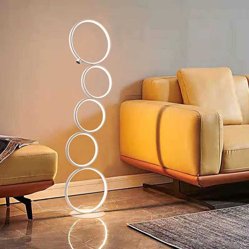 Arisha Moderna LED Lampada da Terra Metallo/Silicio Bianco/Nero Multi-Anelli Soggiorno/Camera da Letto