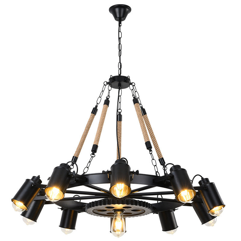 Epoch Industriale Metallo/Rattan LED Sospensione Nero Soggiorno/Bar/Ristorante