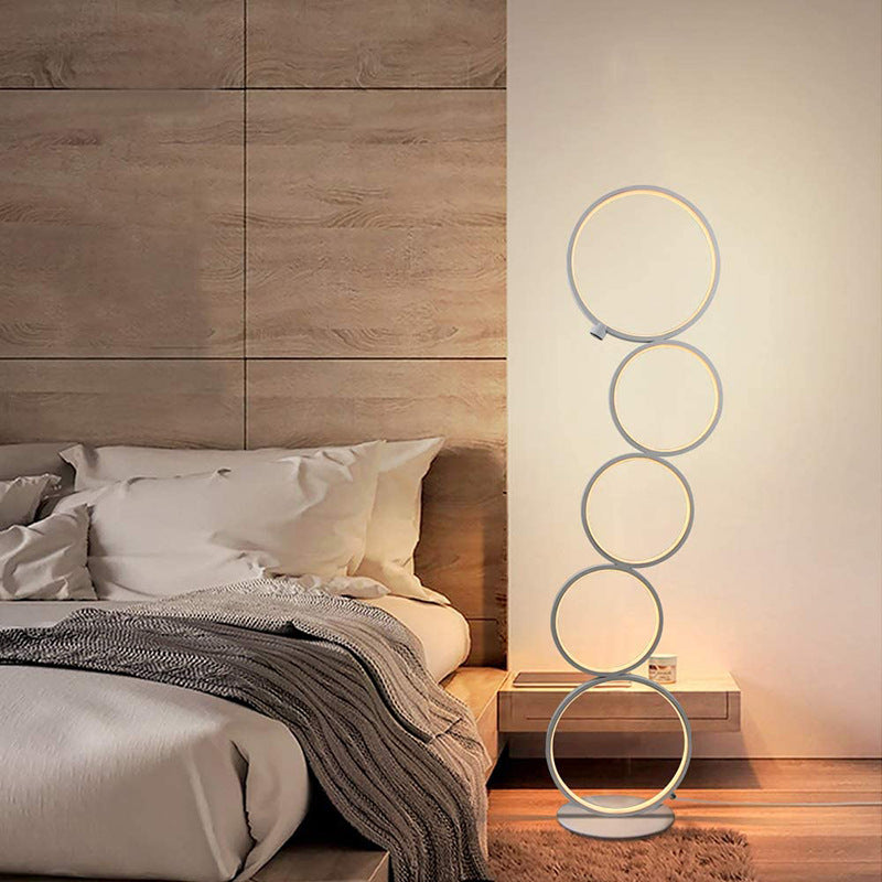 Arisha Moderna LED Lampada da Terra Metallo/Silicio Bianco/Nero Multi-Anelli Soggiorno/Camera da Letto