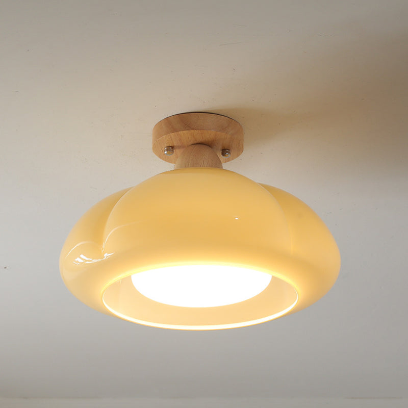 Valentina Moderno Vetro Legno Plafoniera Crema Bianco Arrancione Camera da Letto Soggiorno