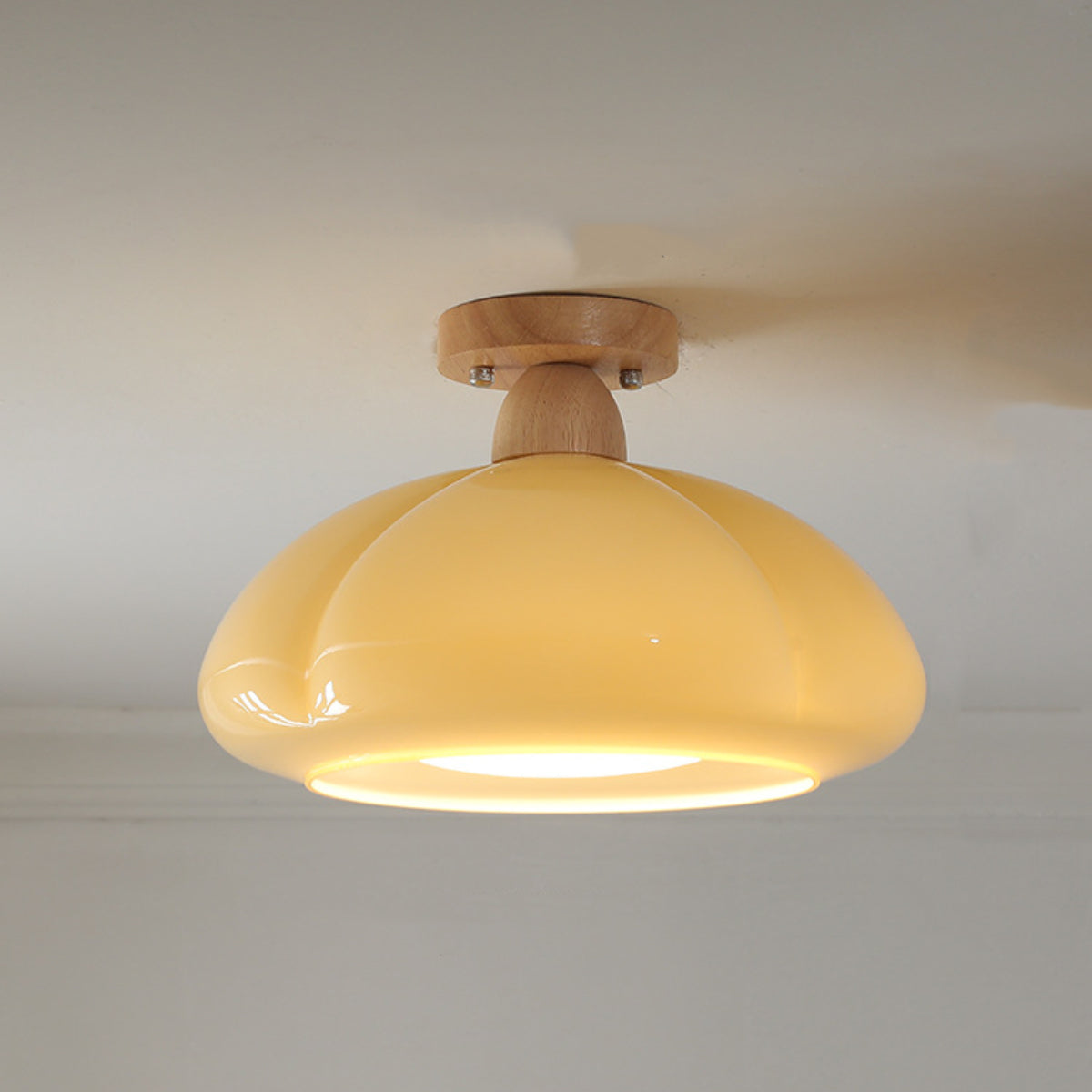 Valentina Moderno Vetro Legno Plafoniera Crema Bianco Arrancione Camera da Letto Soggiorno