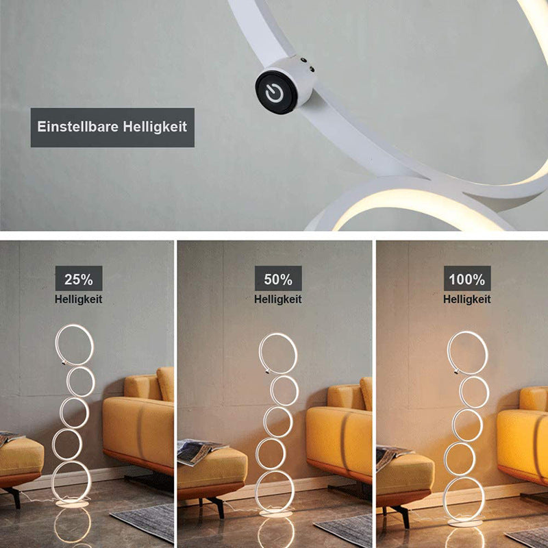 Arisha Moderna LED Lampada da Terra Metallo/Silicio Bianco/Nero Multi-Anelli Soggiorno/Camera da Letto