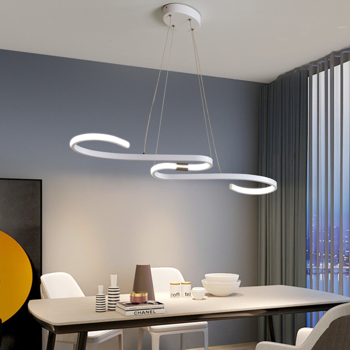 Arisha Postmoderno LED Lineare Lampade a Sospensione Metallo Nero/Bianco Sala da Pranzo/Soggiorno/Camera da Letto