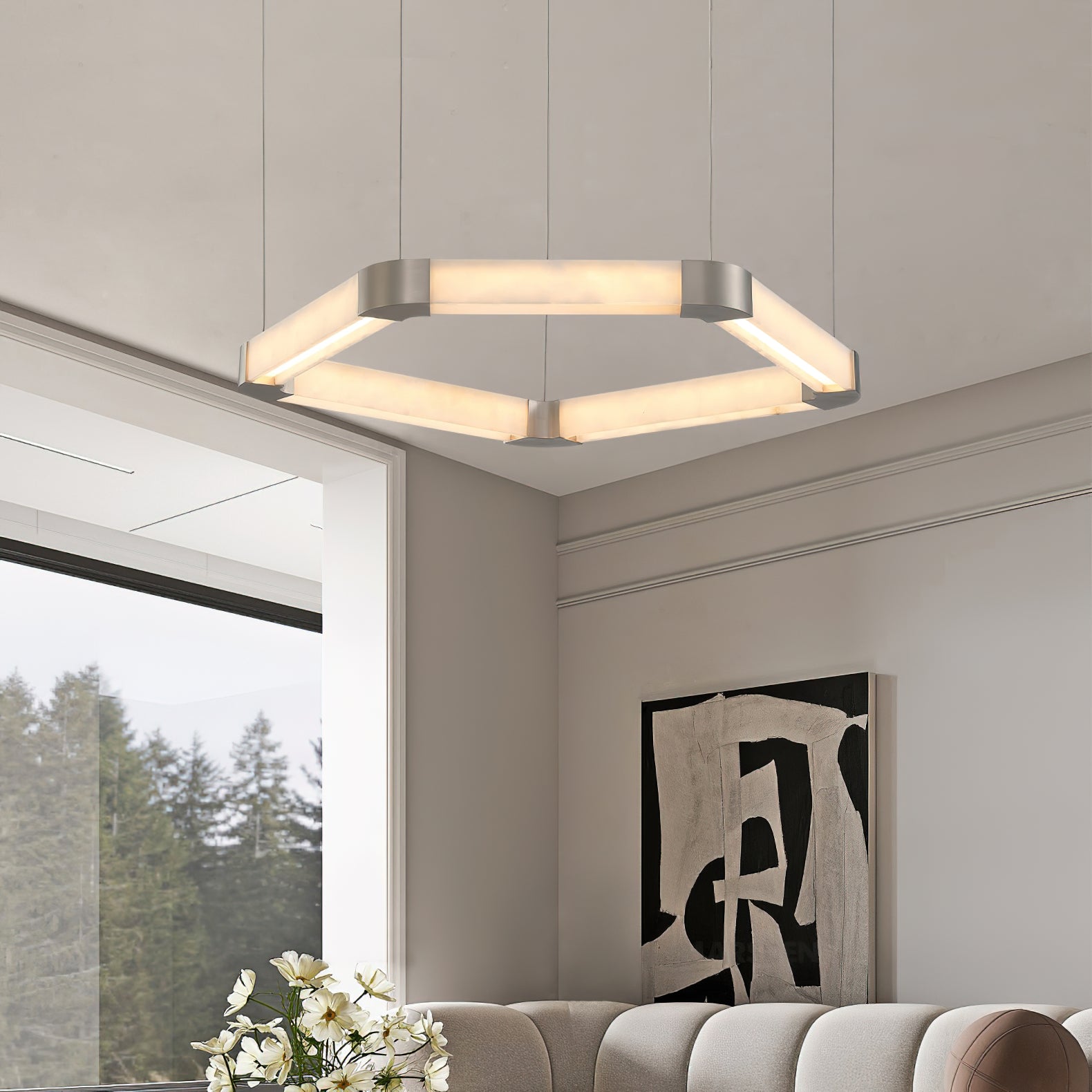 Celaeisra Unique Single Ring Alabaster Chandelier - Lamp Copper