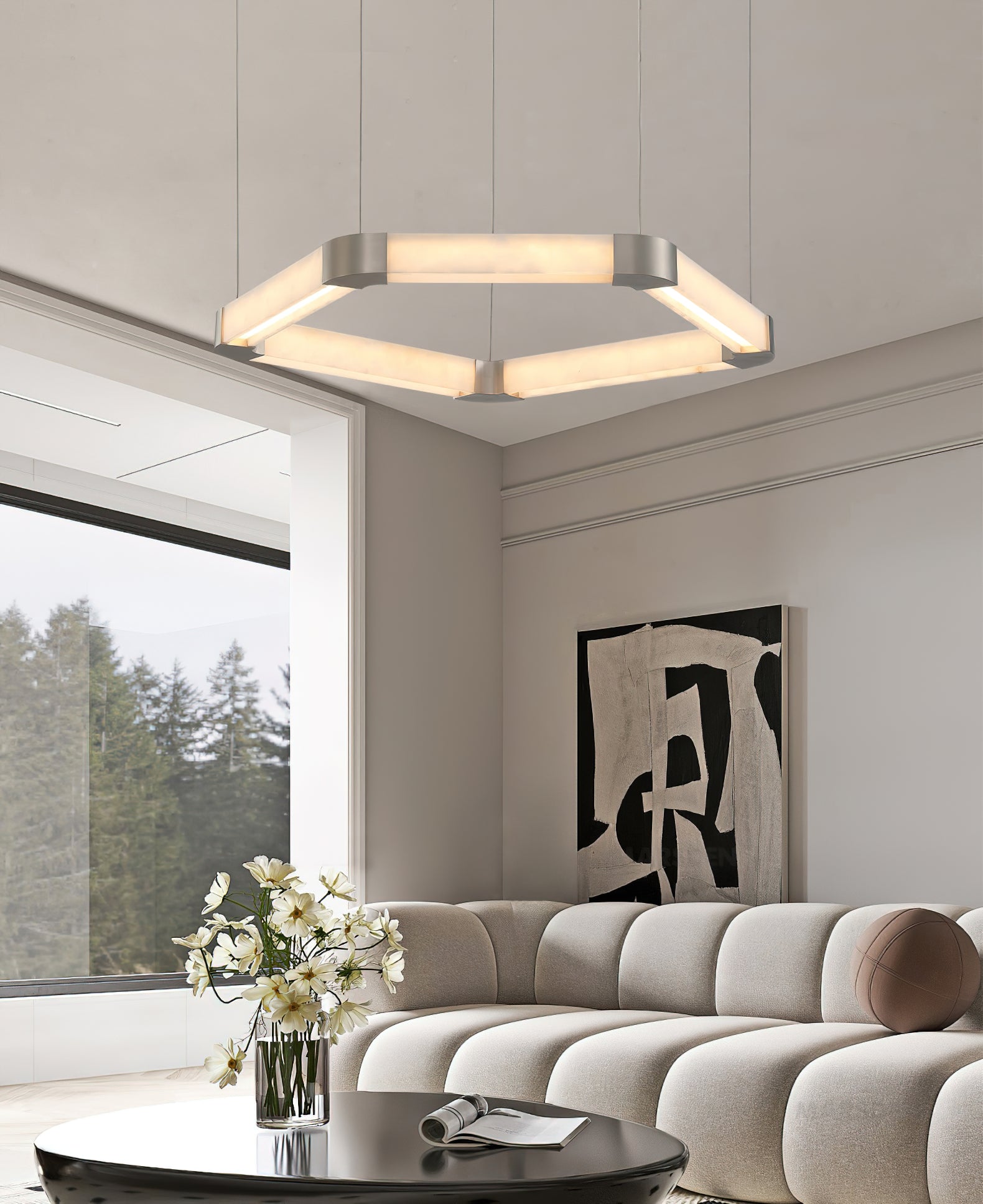 Celaeisra Unique Single Ring Alabaster Chandelier - Lamp Copper
