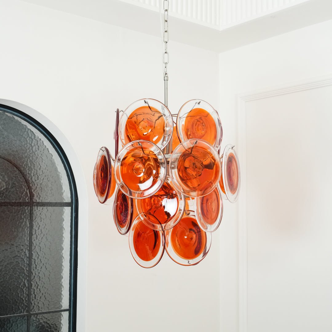 Aurora Chandelier Orange Murano Glass Disc Layered - Neutralighting