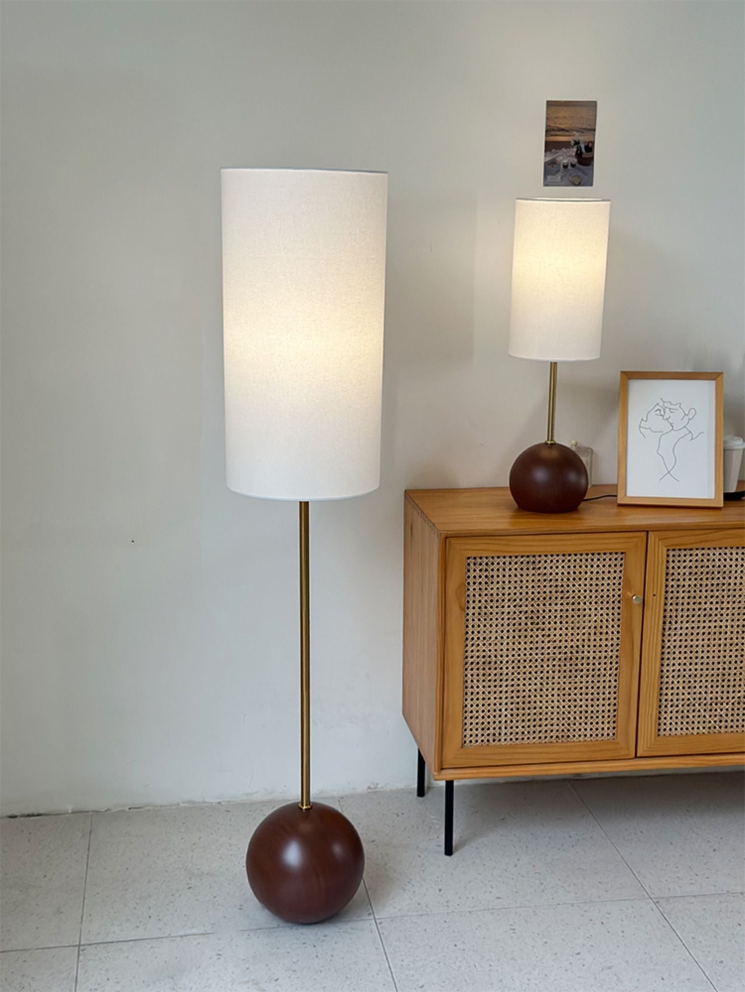 Orbis Wooden Sphere Floor Lamp - Lamp Copper