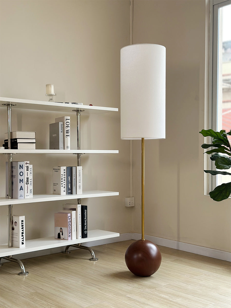 Orbis Wooden Sphere Floor Lamp - Lamp Copper