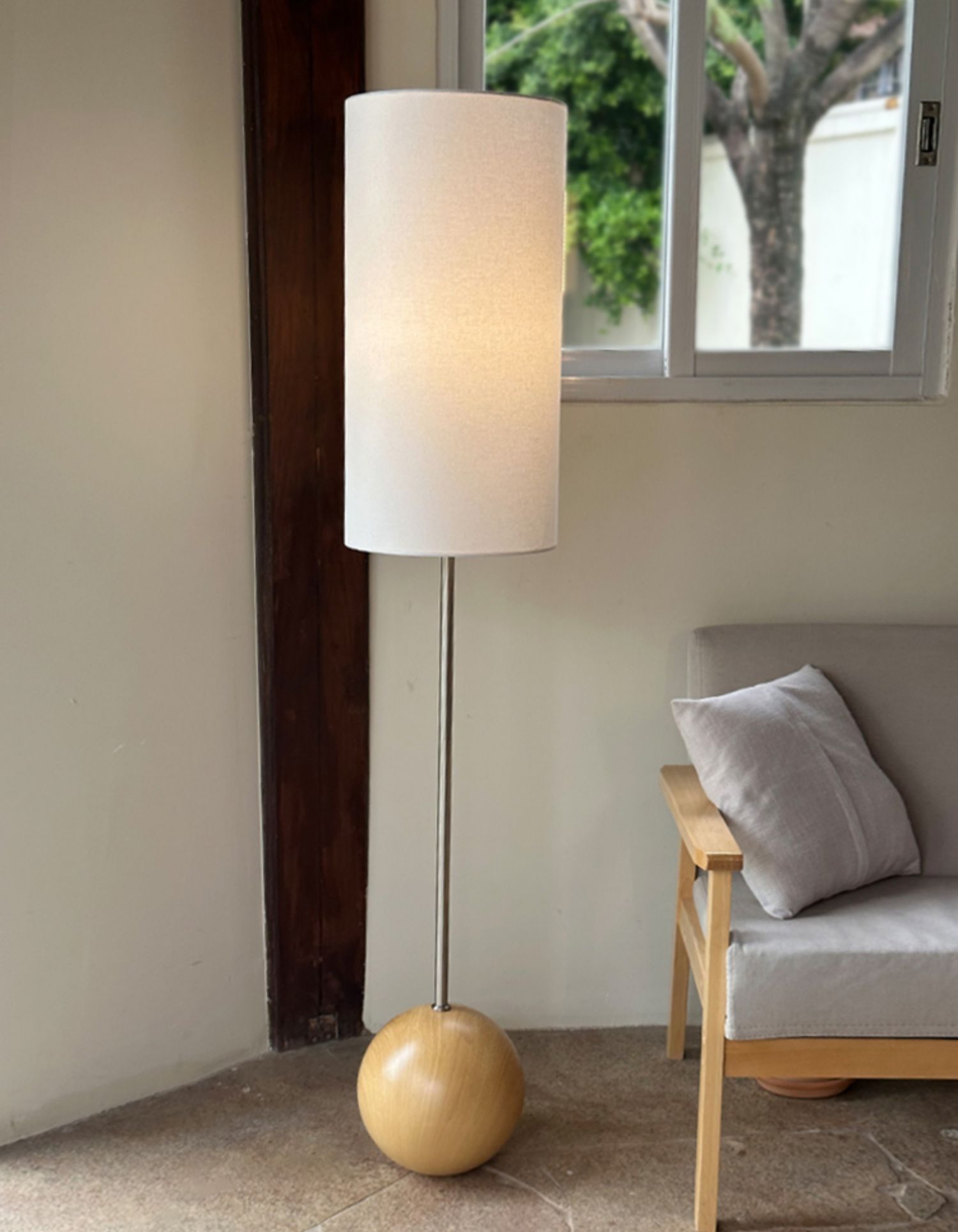 Orbis Wooden Sphere Floor Lamp - Lamp Copper