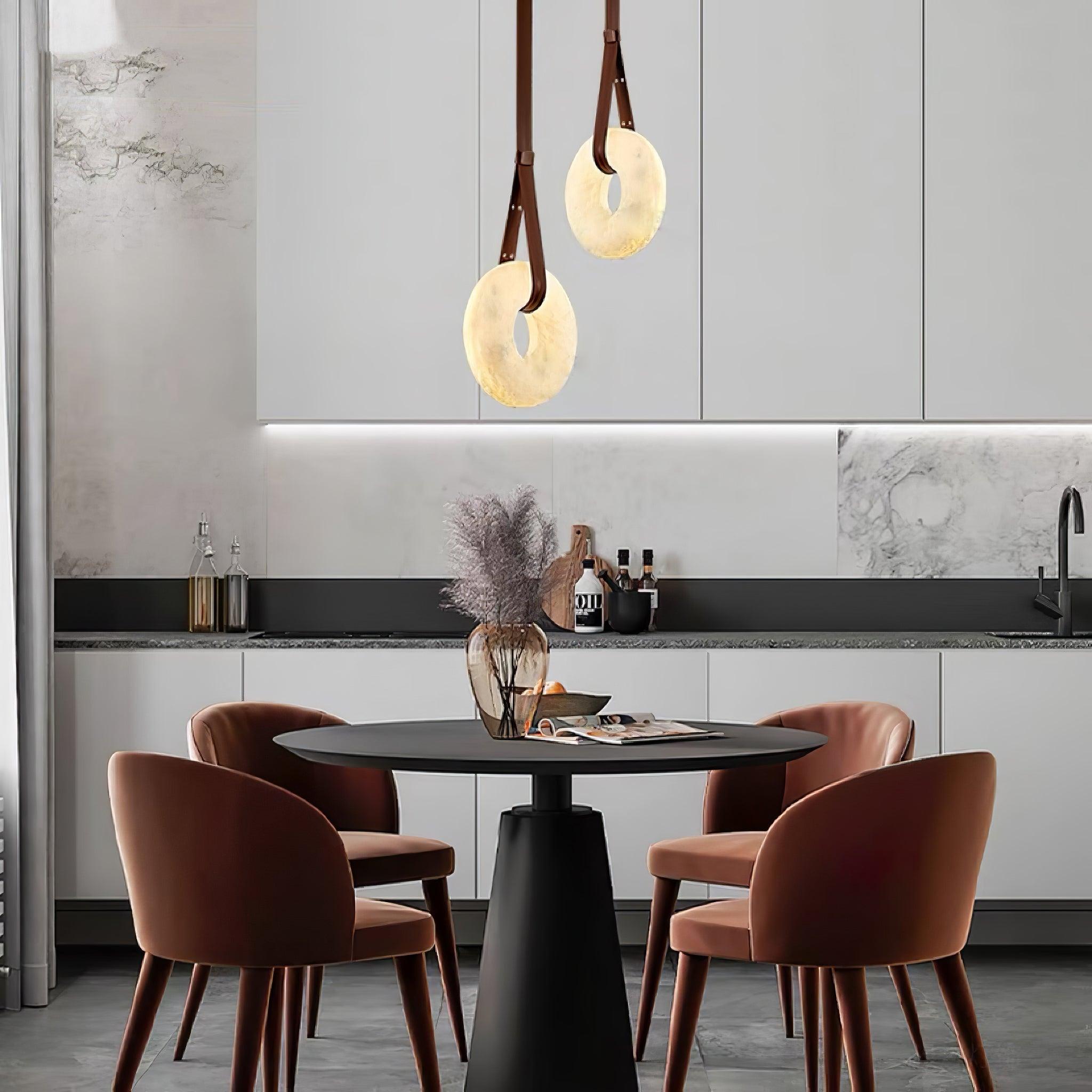 Étoile Pendant Light Alabaster Ring Leather Straps Scandinavian - Letslighting