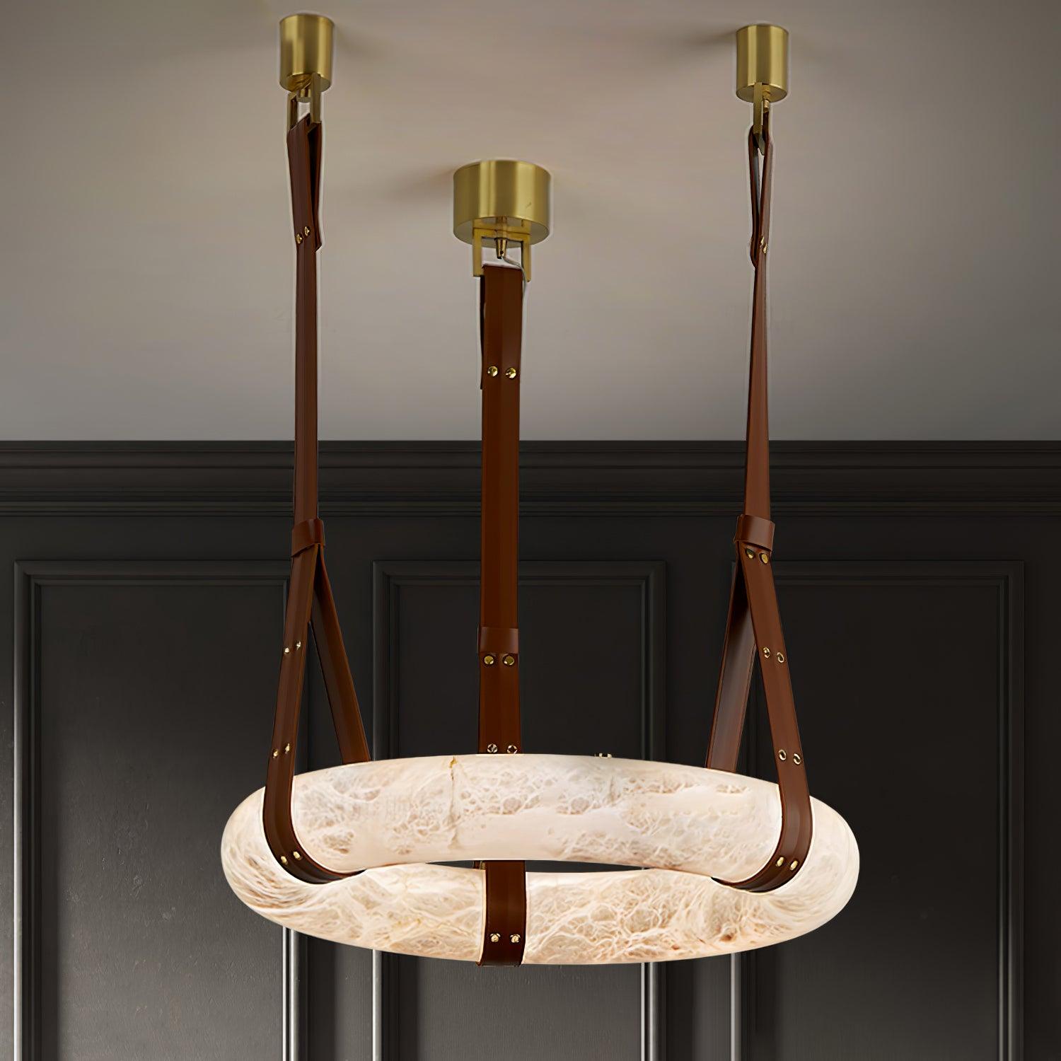 Étoile Pendant Light Alabaster Ring Leather Straps Scandinavian - Letslighting