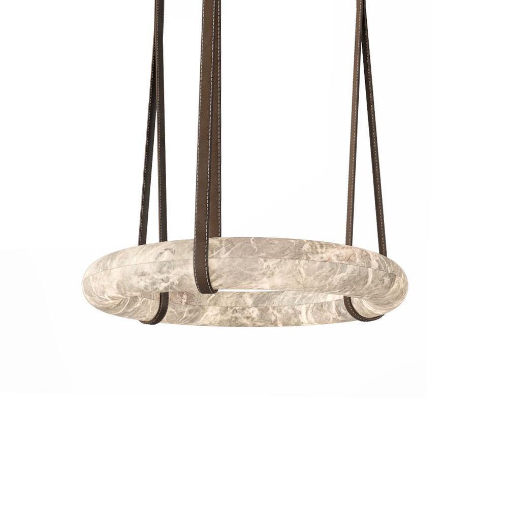 Étoile Pendant Light Chandelier Alabaster Ring Triple Leather - Letslighting