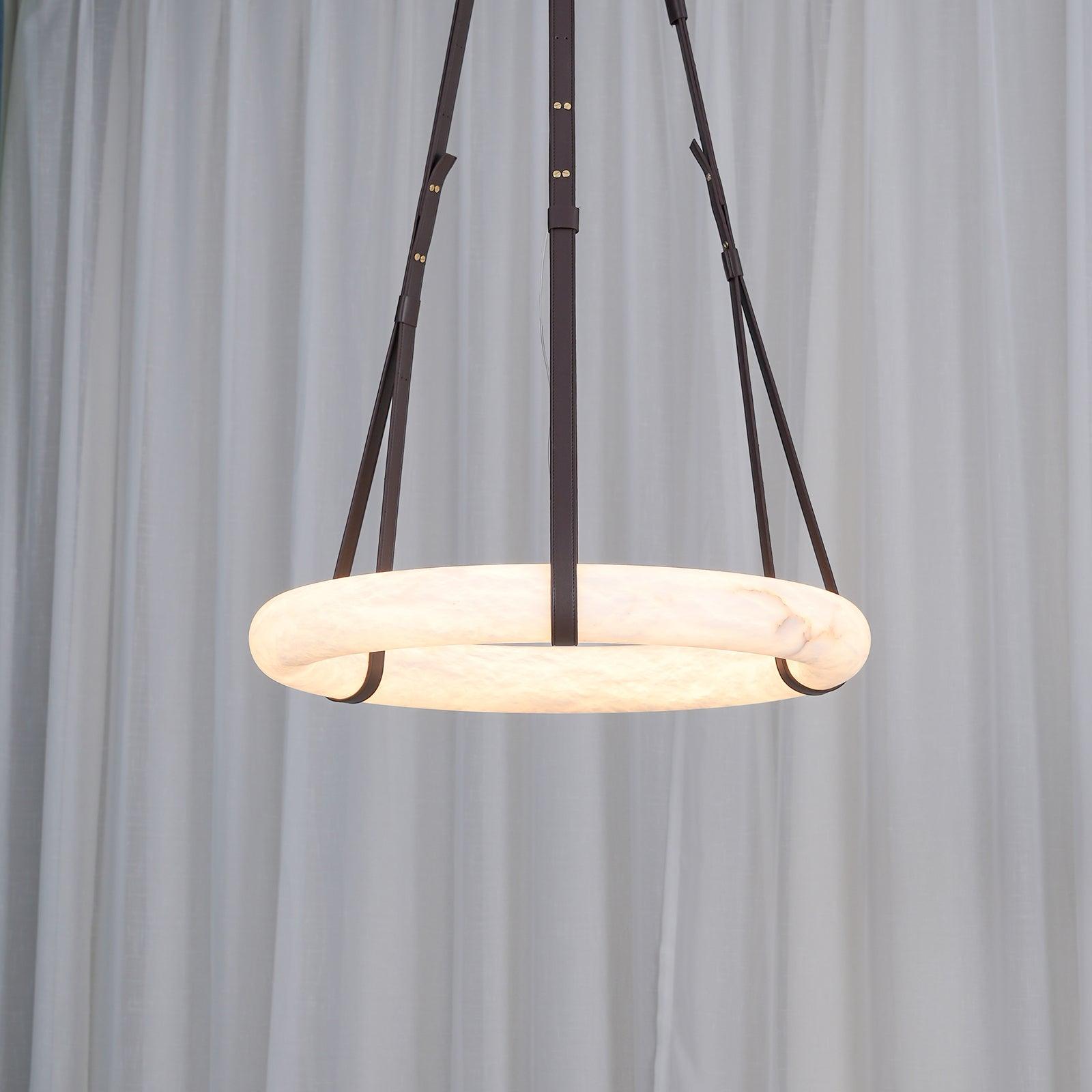 Étoile Pendant Light Chandelier Alabaster Ring Triple Leather - Letslighting