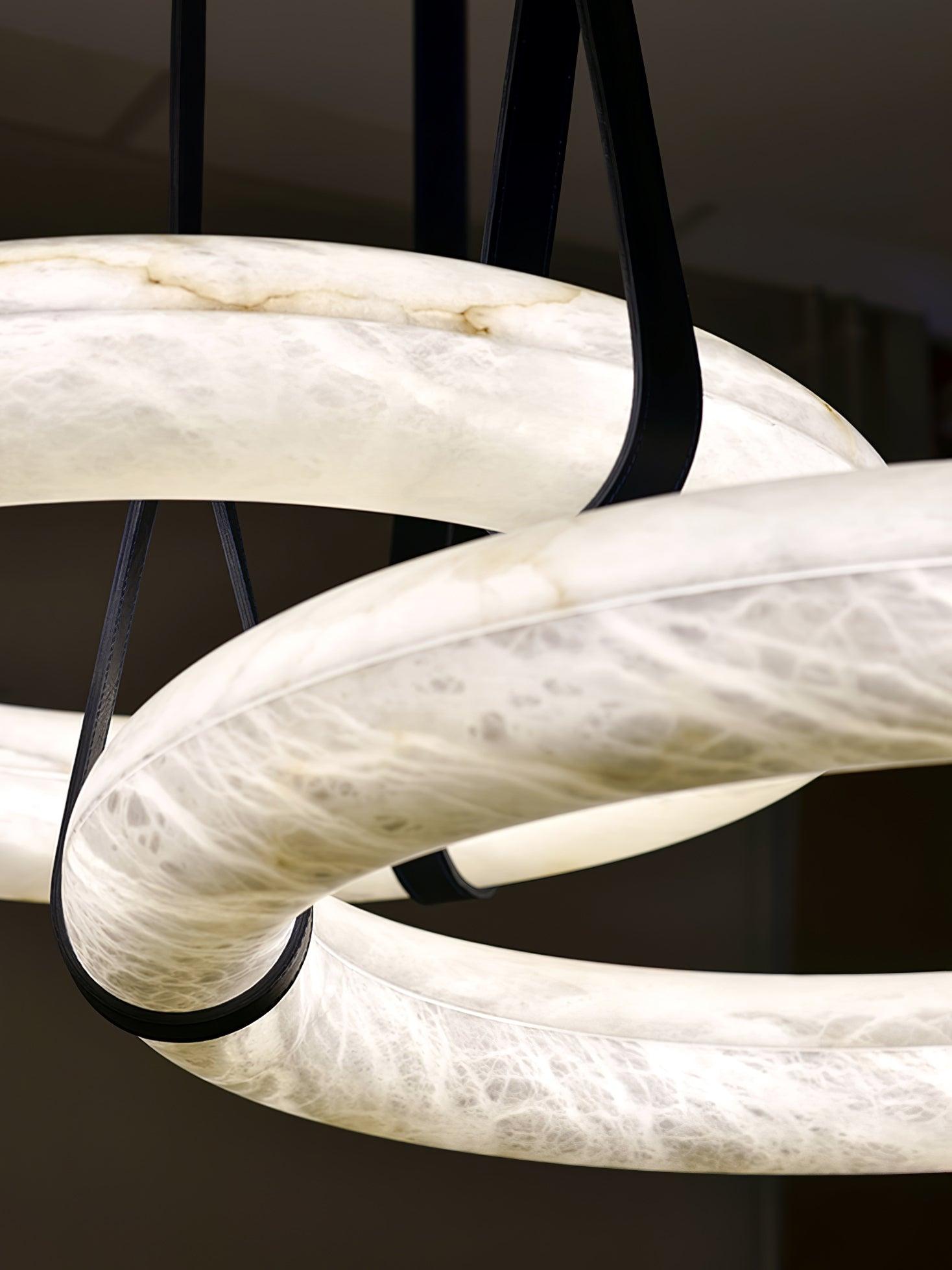 Étoile Pendant Light Alabaster Ring Leather Straps Scandinavian - Letslighting