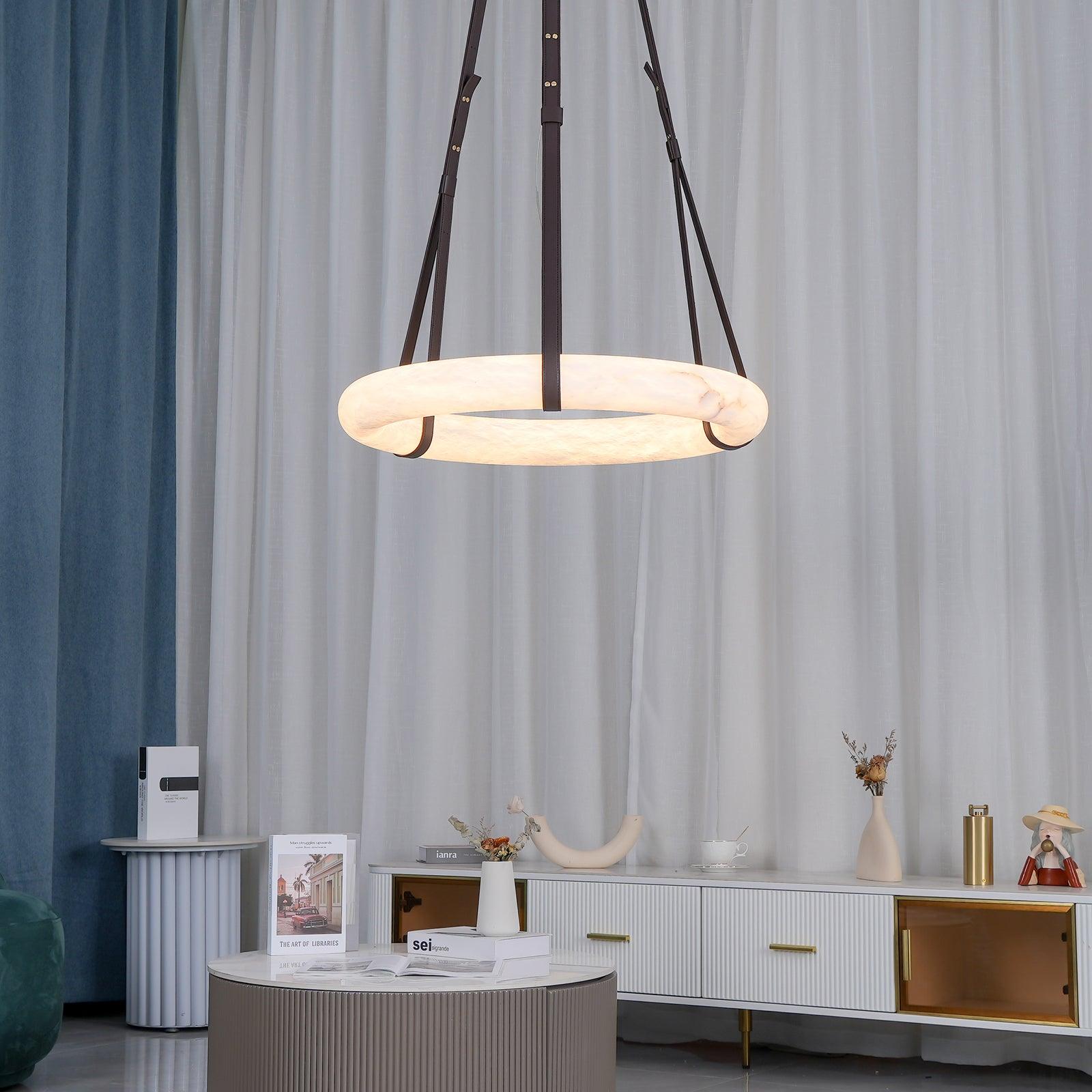 Étoile Pendant Light Alabaster Ring Leather Straps Scandinavian - Letslighting