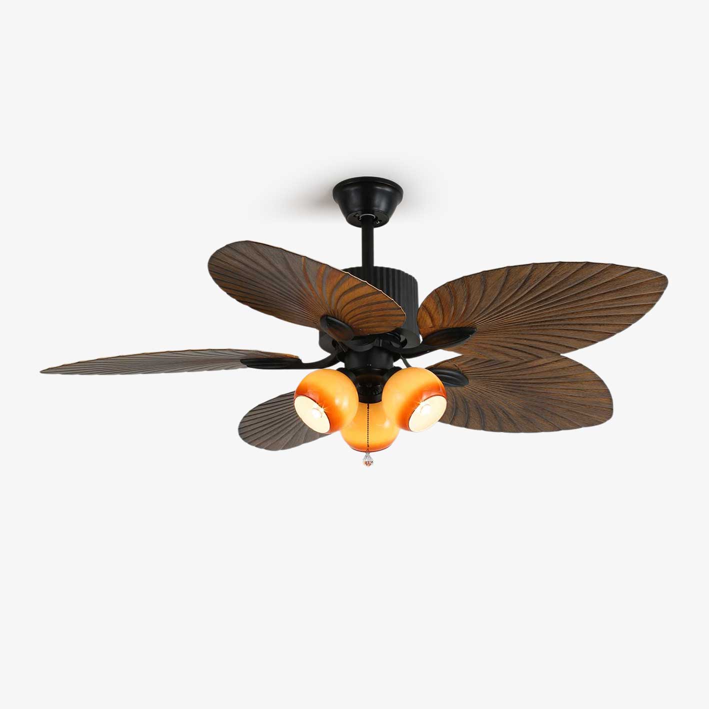 Ventilatore da soffitto Avinionis Palm Whisper Vintage in Legno con Luce, vista generale.