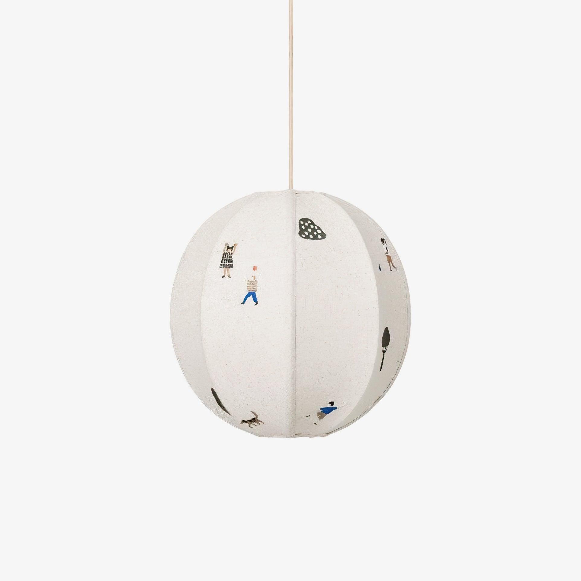 Ritta Lampada a Sospensione con Sfera di Carta e Disegno