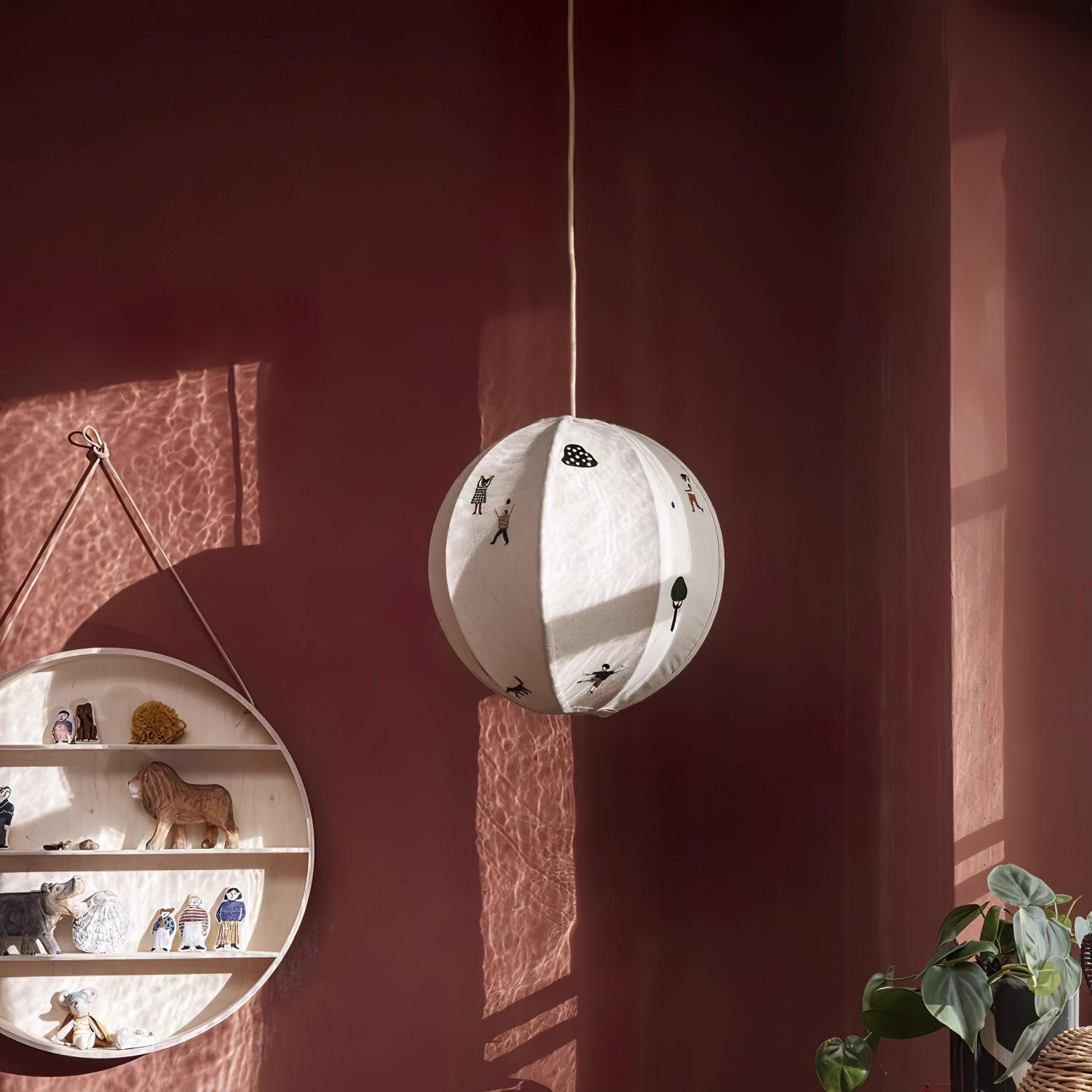 Ritta Lampada a Sospensione con Sfera di Carta e Disegno