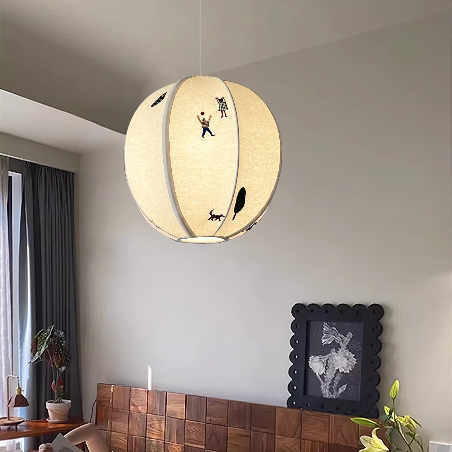 Ritta Lampada a Sospensione con Sfera di Carta e Disegno