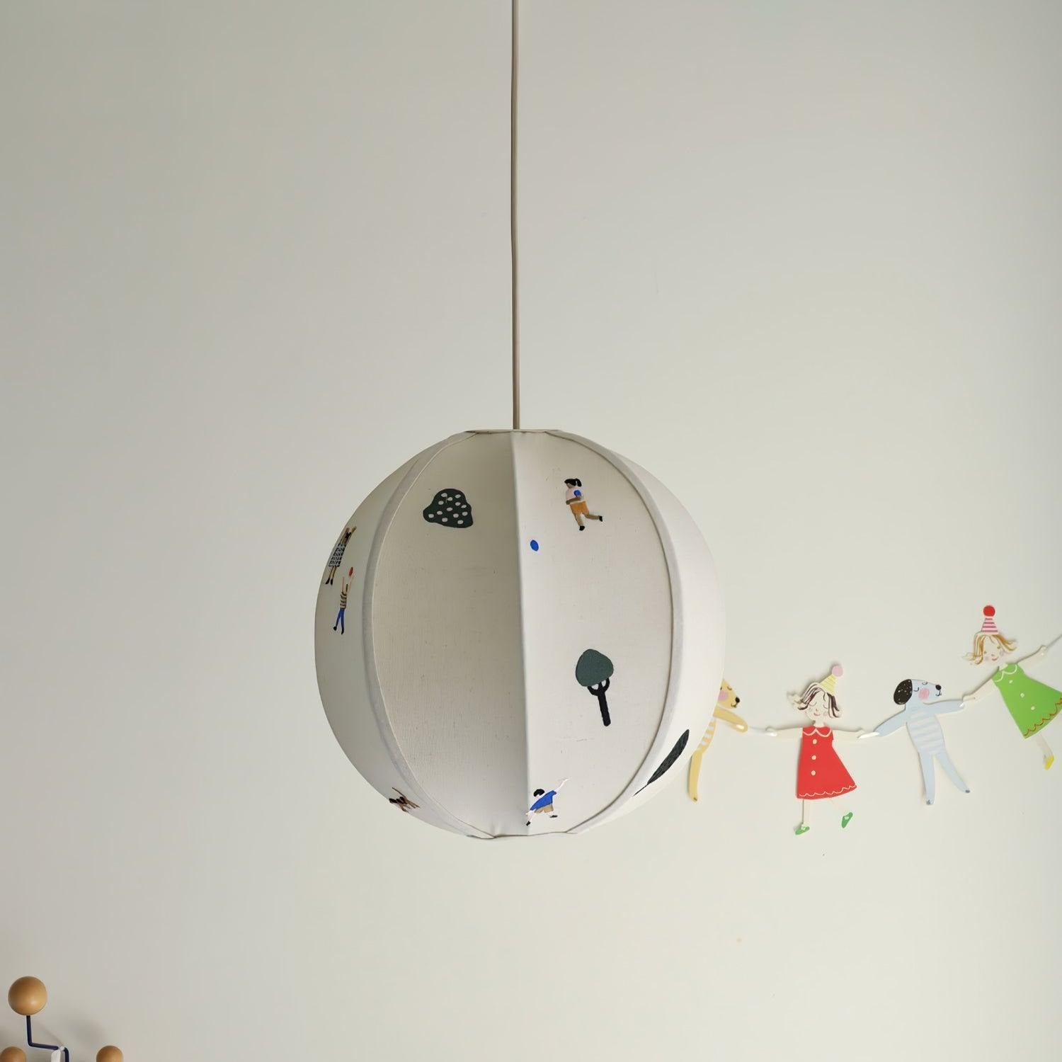 Ritta Lampada a Sospensione con Sfera di Carta e Disegno