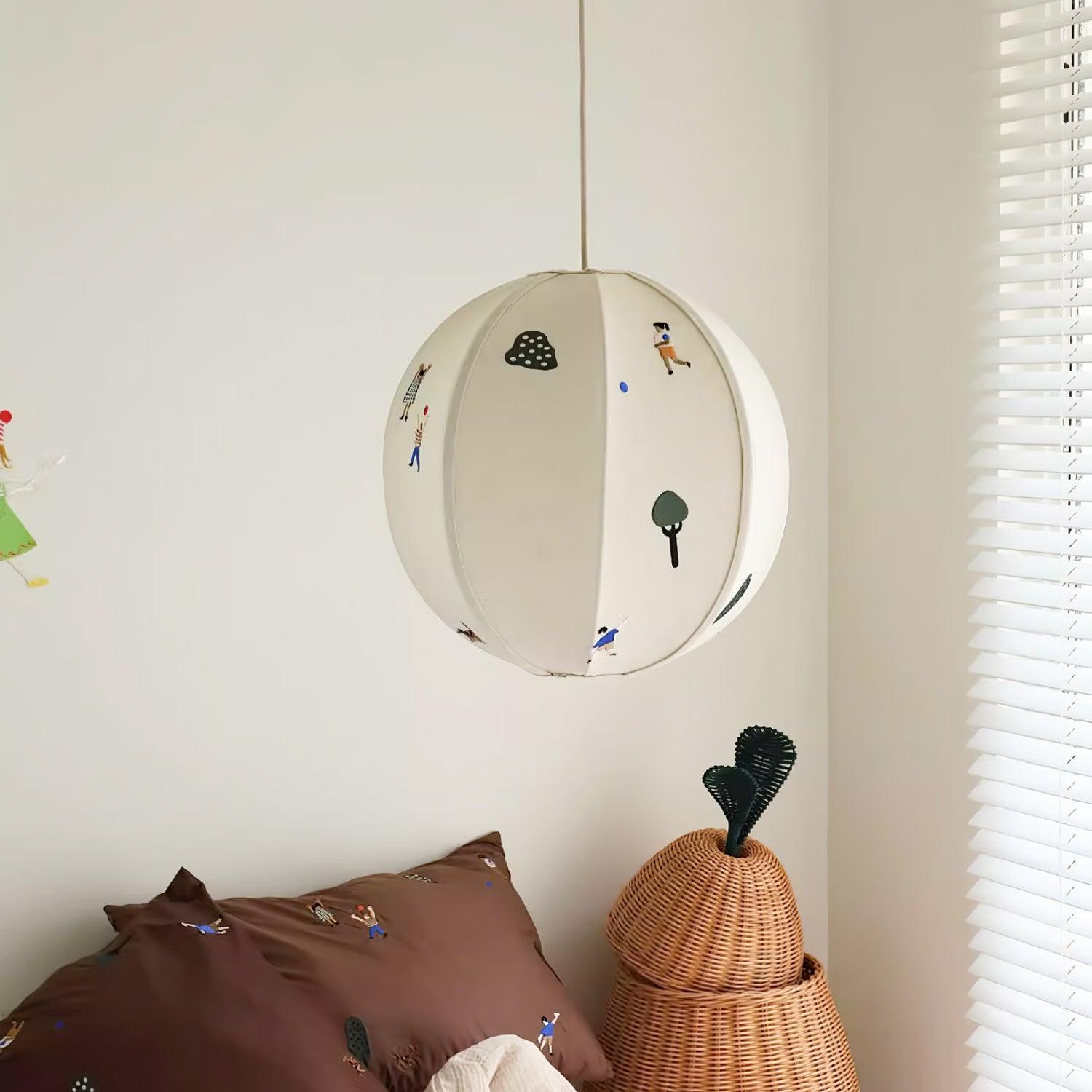 Ritta Lampada a Sospensione con Sfera di Carta e Disegno