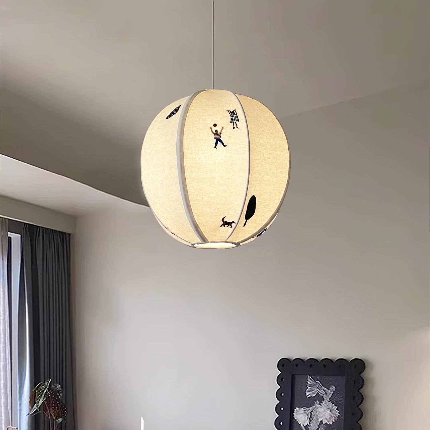 Ritta Lampada a Sospensione con Sfera di Carta e Disegno
