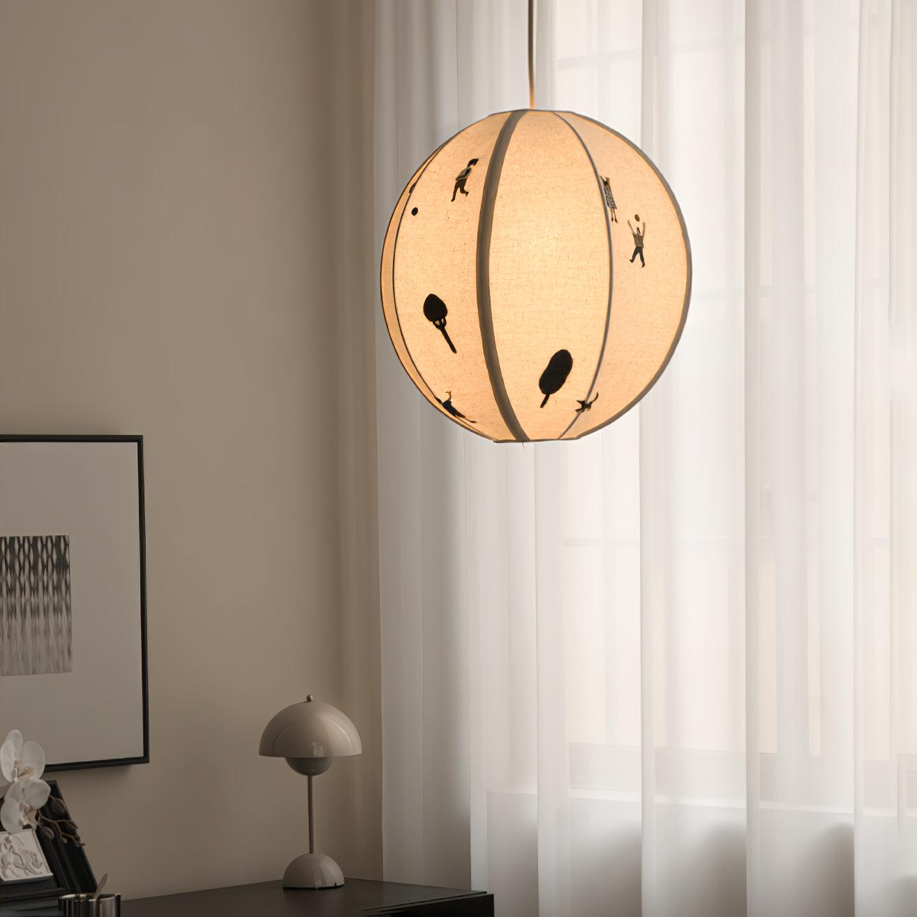 Ritta Lampada a Sospensione con Sfera di Carta e Disegno