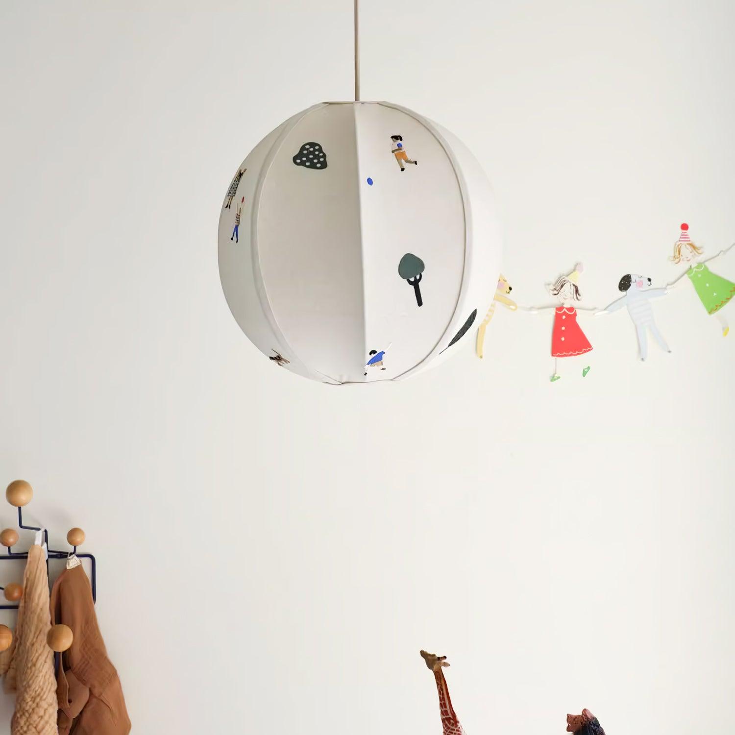 Ritta Lampada a Sospensione con Sfera di Carta e Disegno