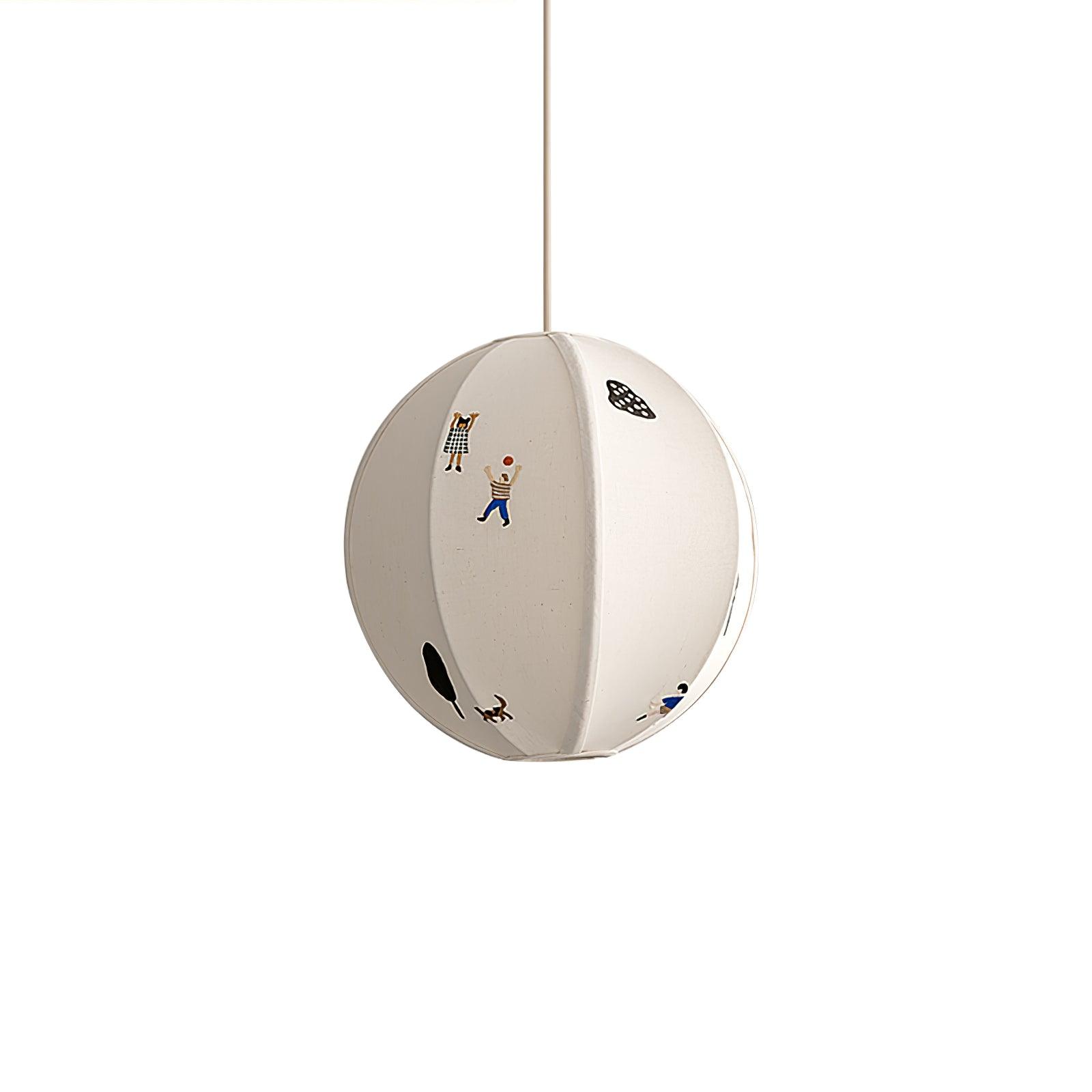 Ritta Lampada a Sospensione con Sfera di Carta e Disegno