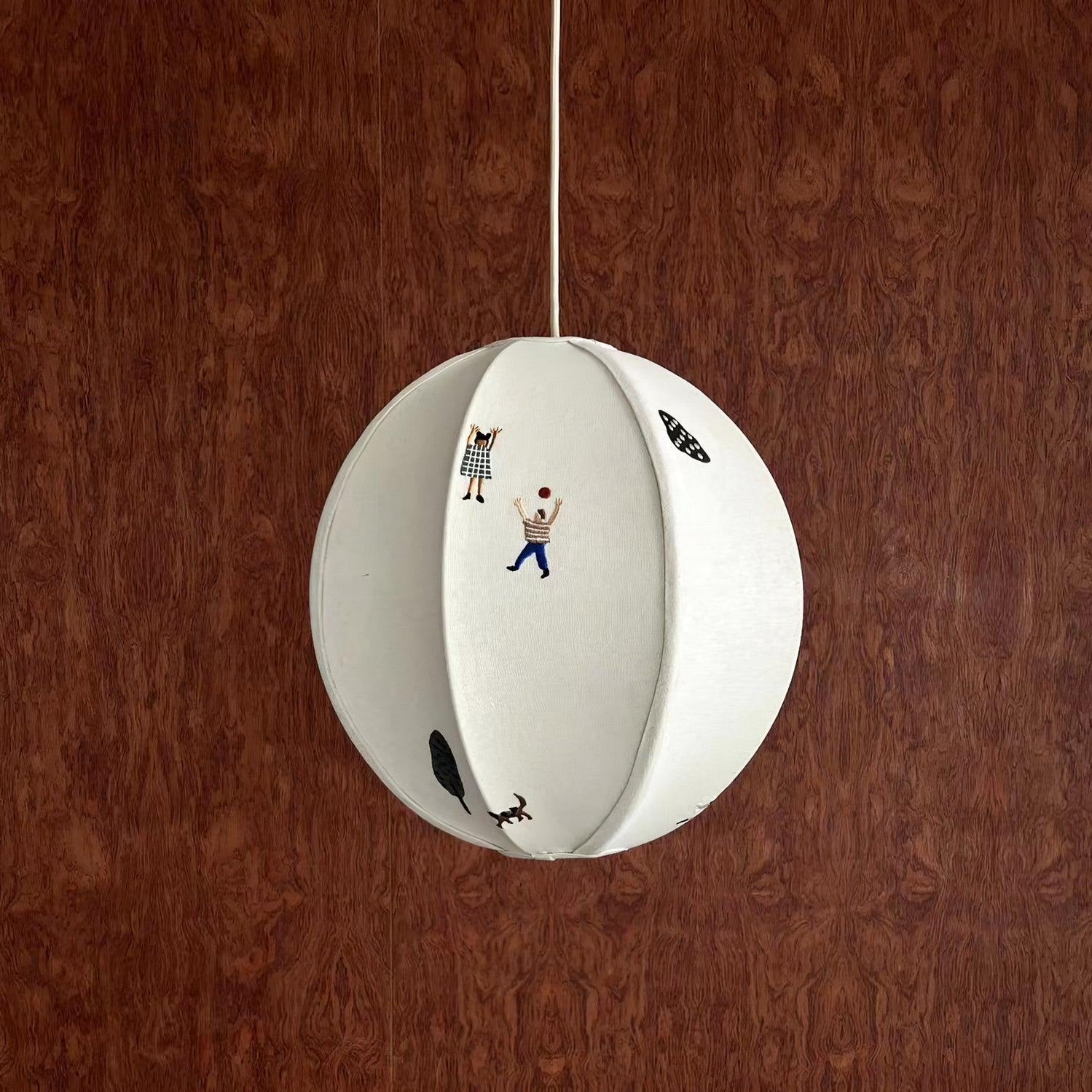 Ritta Lampada a Sospensione con Sfera di Carta e Disegno