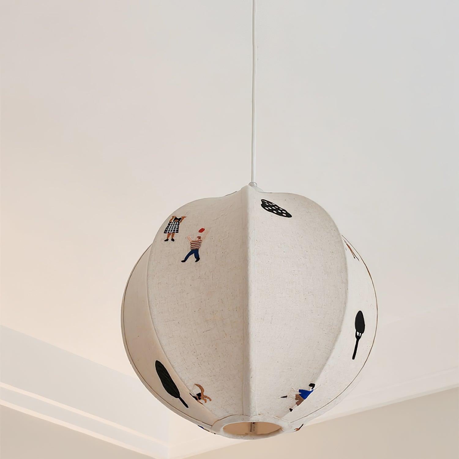 Ritta Lampada a Sospensione con Sfera di Carta e Disegno