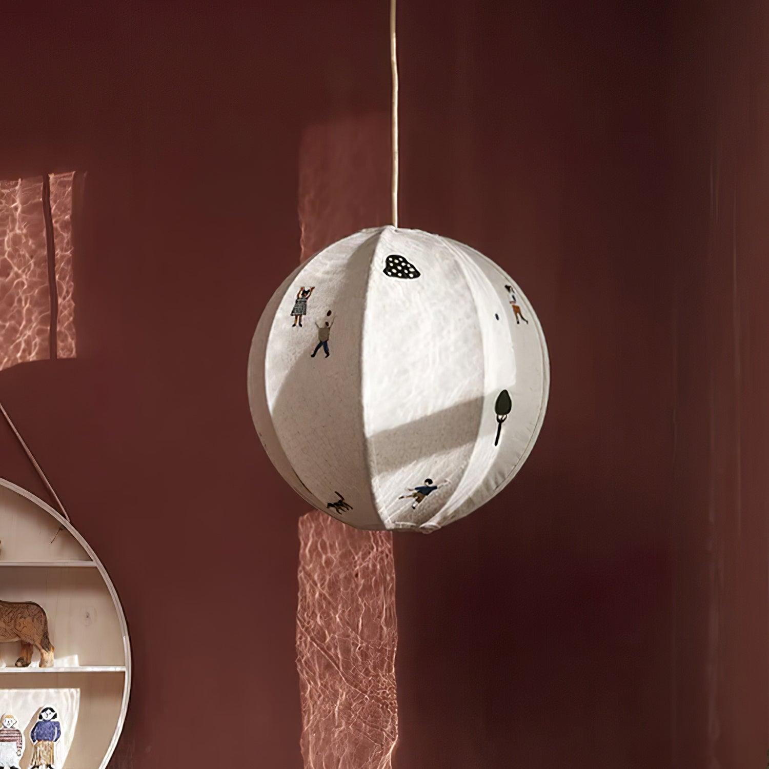 Ritta Lampada a Sospensione con Sfera di Carta e Disegno
