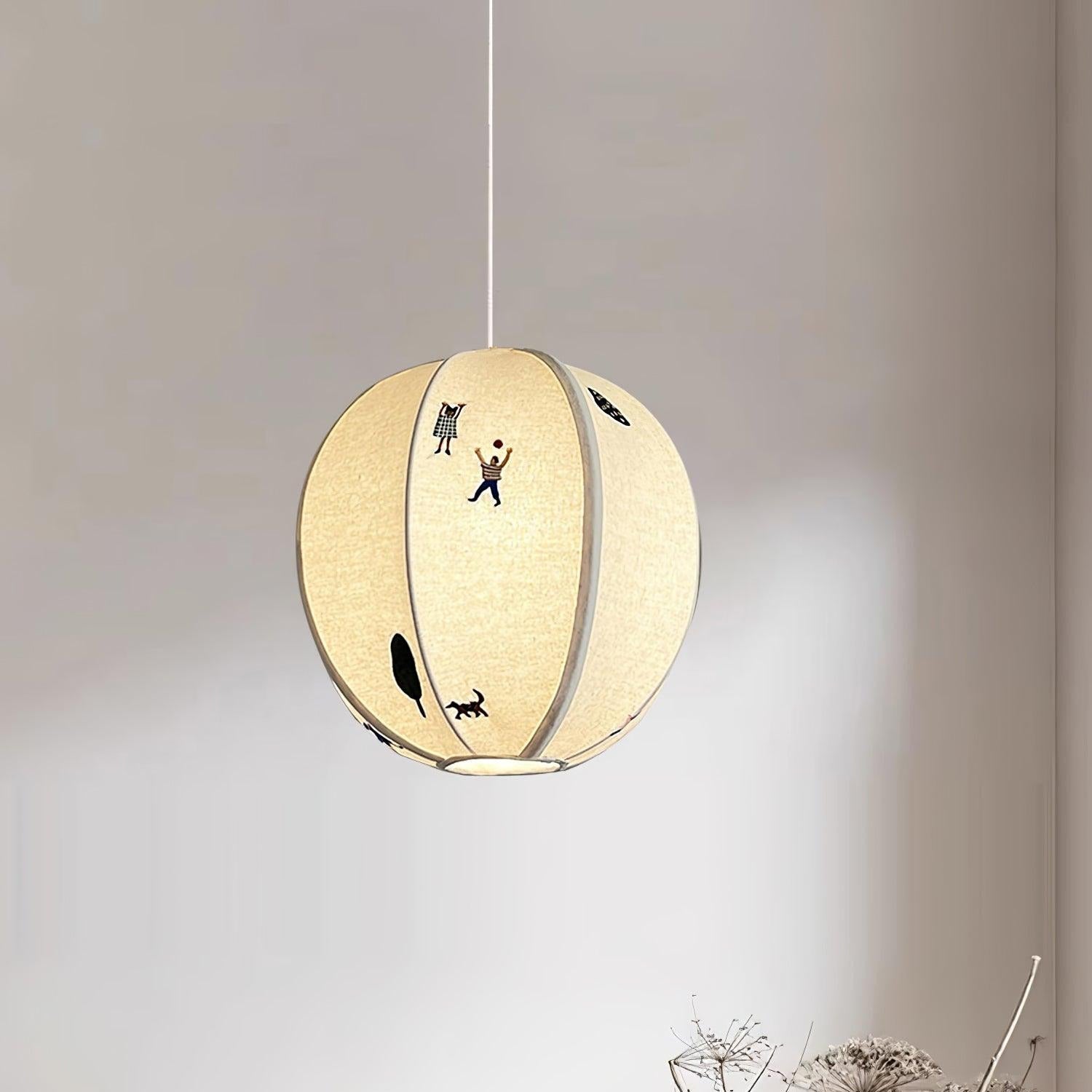 Ritta Lampada a Sospensione con Sfera di Carta e Disegno